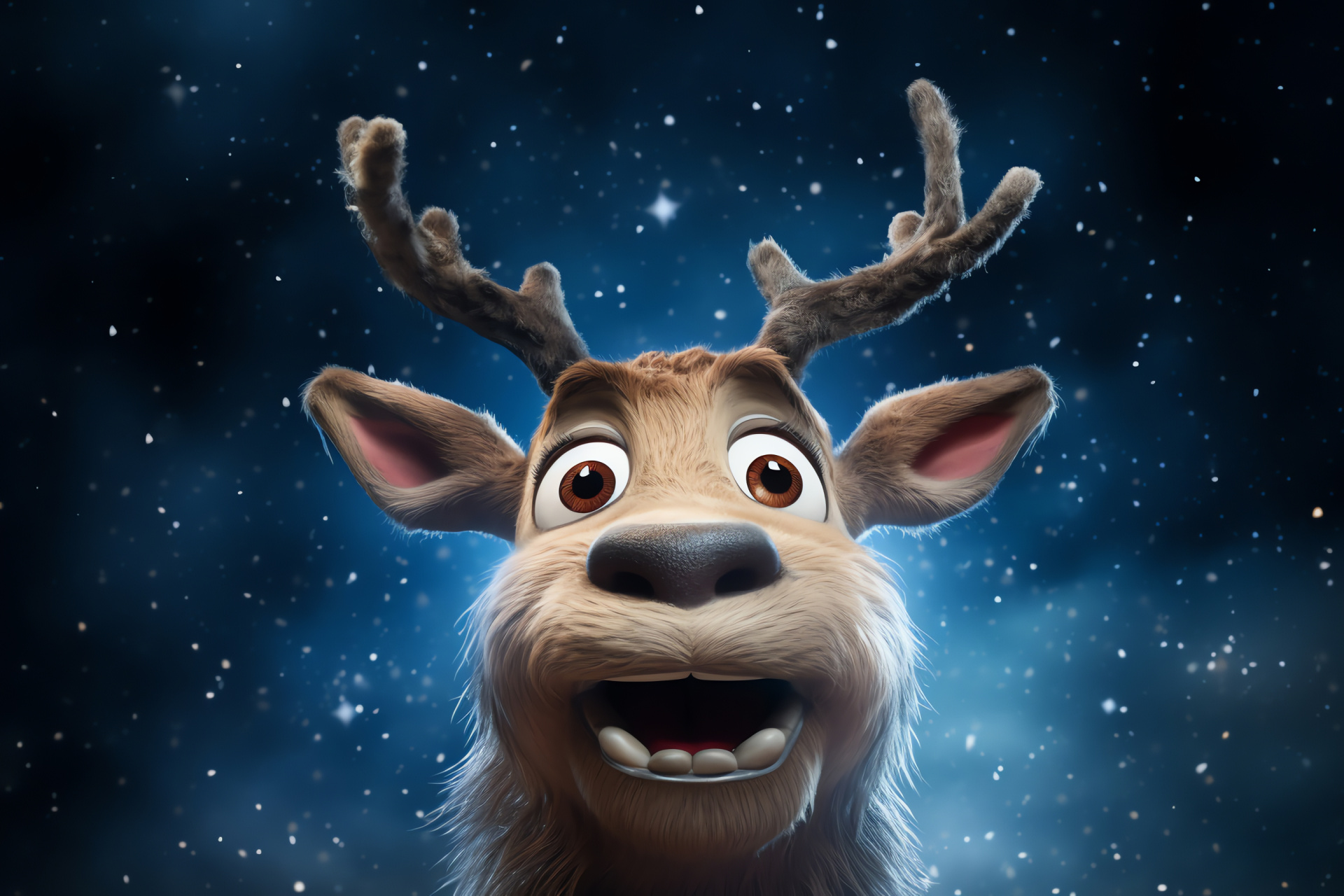 Reindeer visage, illuminated schnoz, obscurity, anticipation, holiday magic, HD Desktop Wallpaper