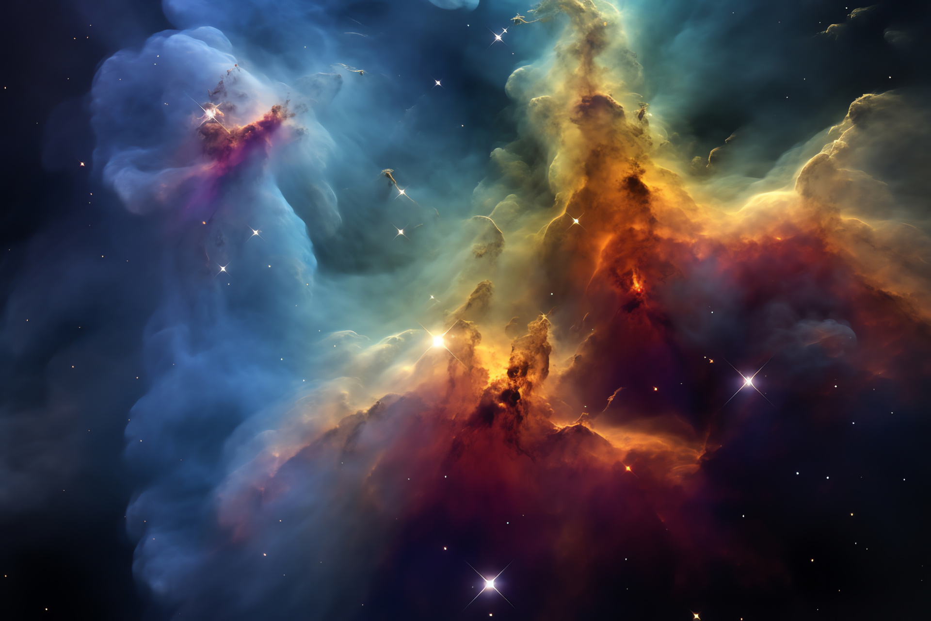 Rho Ophiuchi complexity, Interstellar art, Neon cosmic clouds, Star nursery, Celestial vicinity, HD Desktop Wallpaper