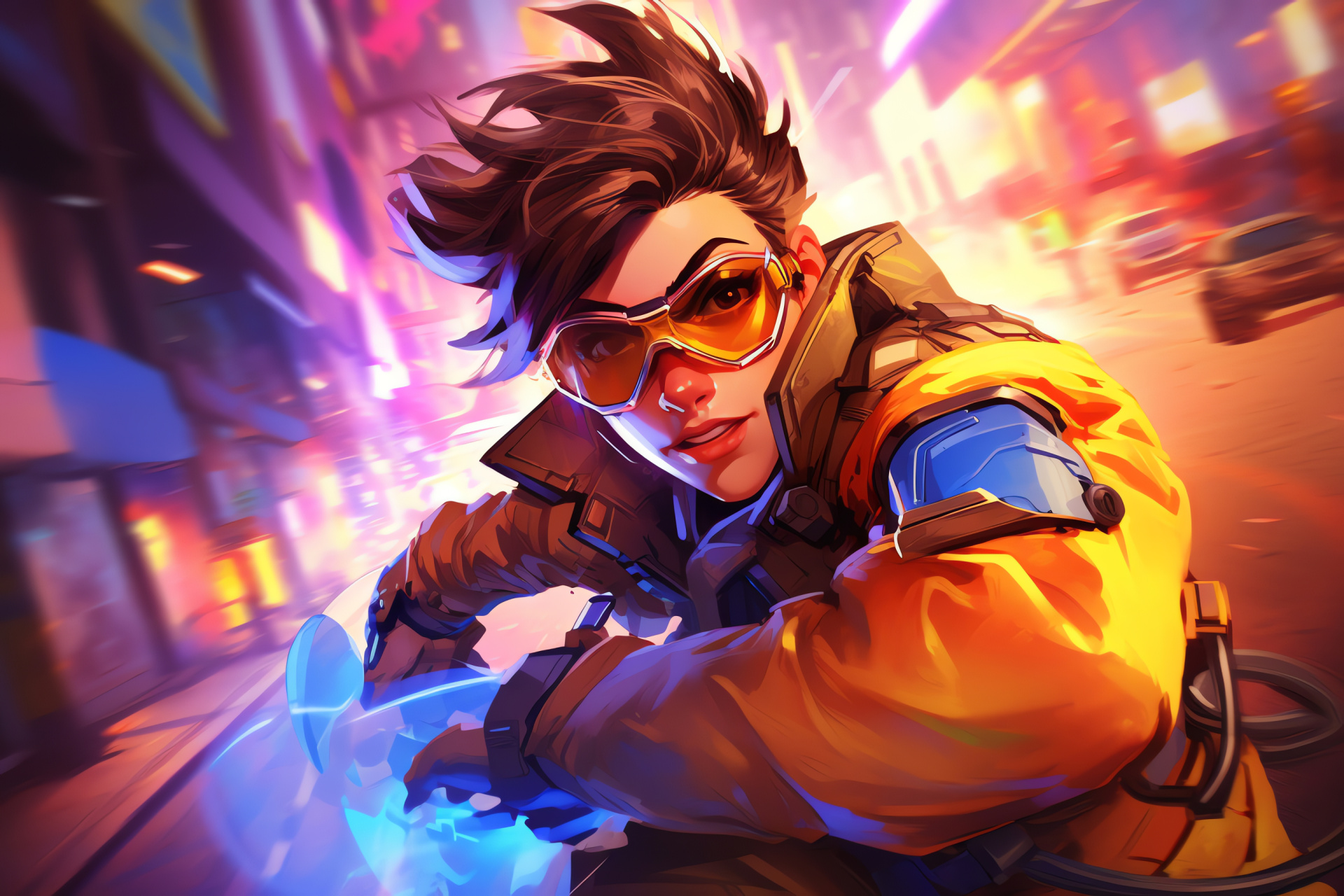 Tracer persona, Overwatch series, Spirited fighter, Video game graphics, Street style environment, HD Desktop Wallpaper