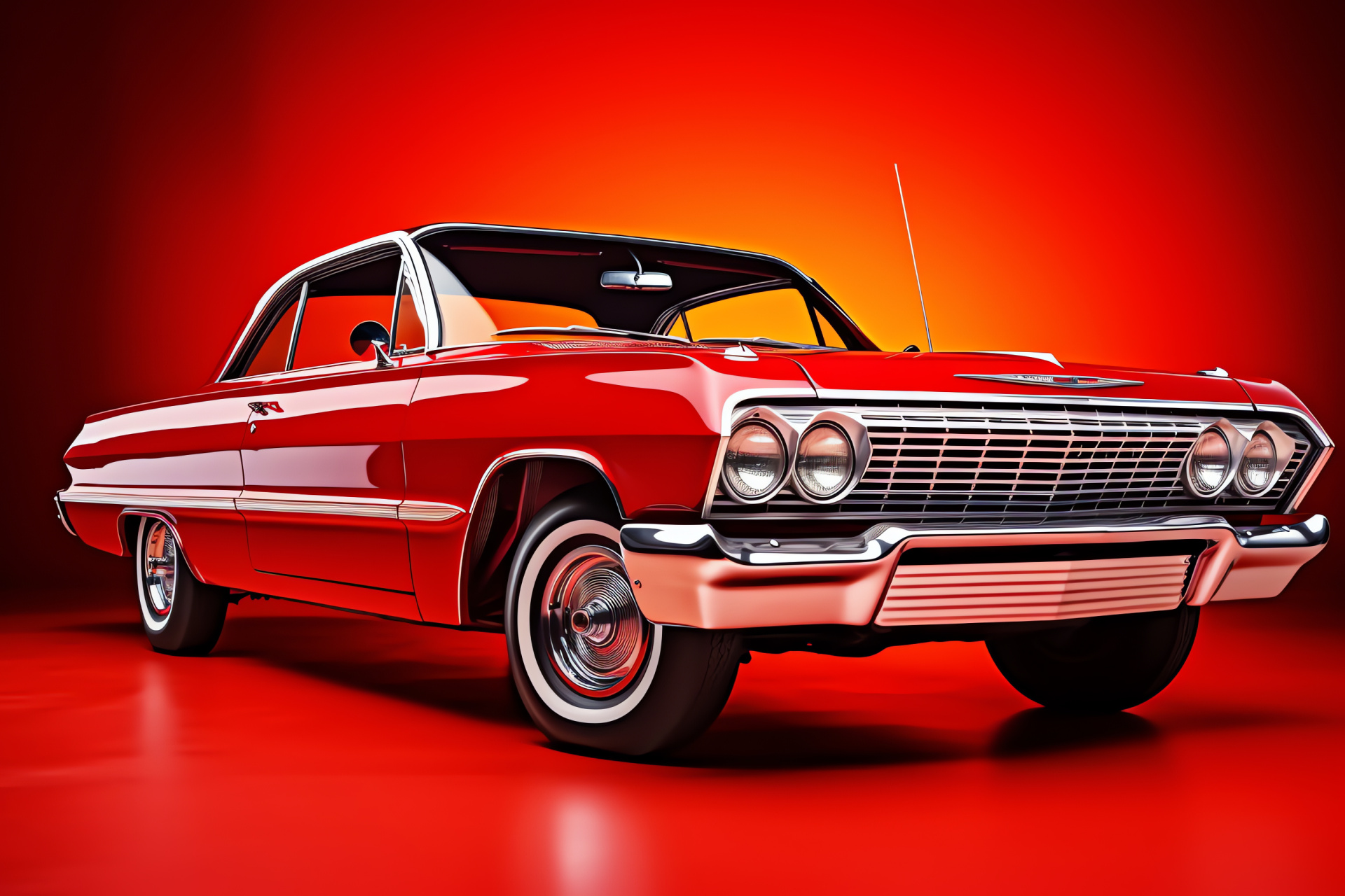 Chevrolet Impala SS 1963, Classic American sedan, Crimson shine, White vintage car body, 60s automotive design, HD Desktop Image