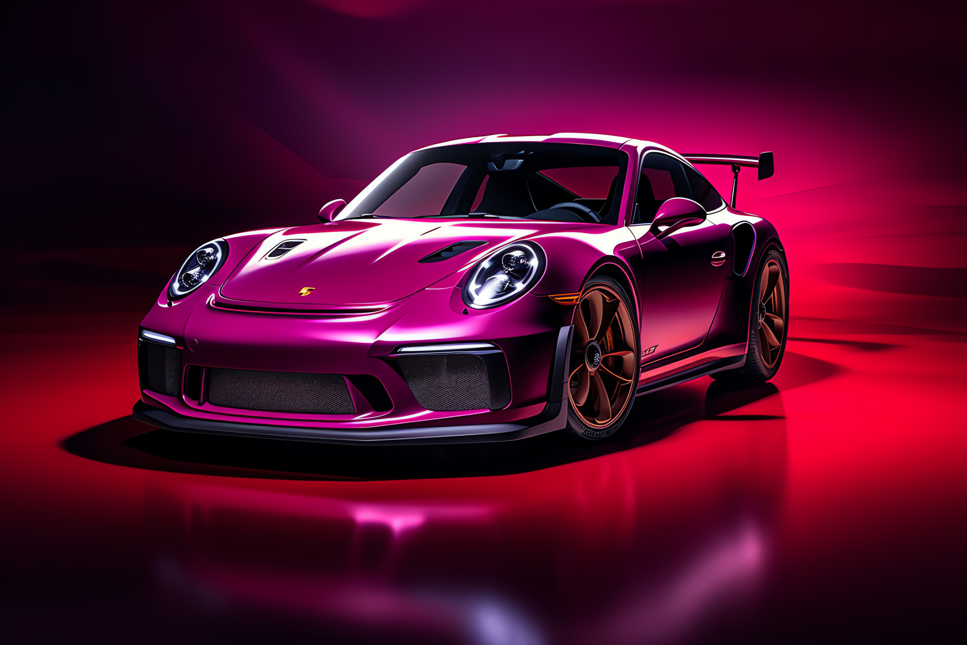 Porsche GT3 RS variant, Overhead shooting angle, Intense red coating, Unadulterated red canvas, HD Desktop Wallpaper