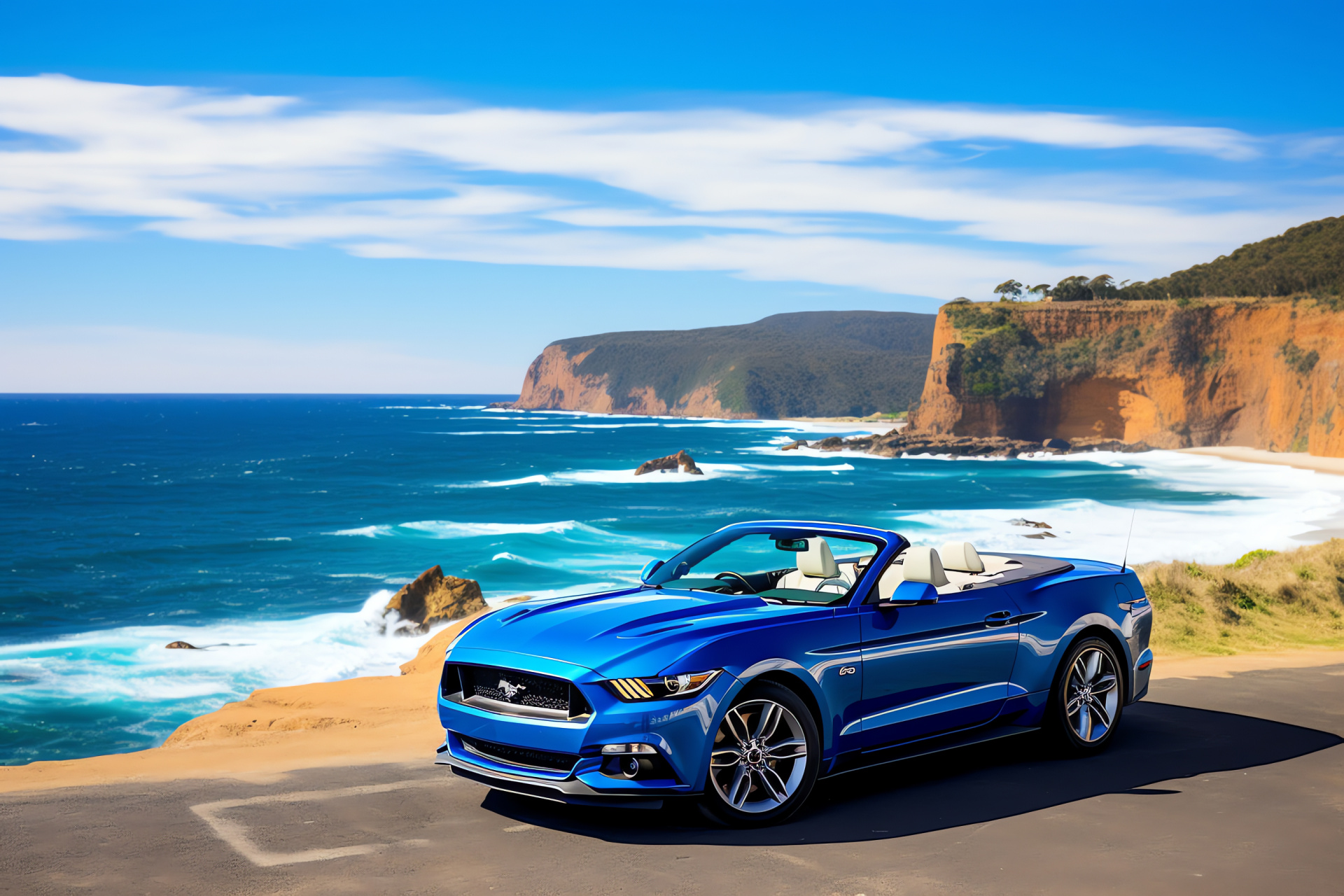 Mustang GT350, Blue hue brilliance, Australian scenery, Convertible experience, Outback road trip, HD Desktop Wallpaper