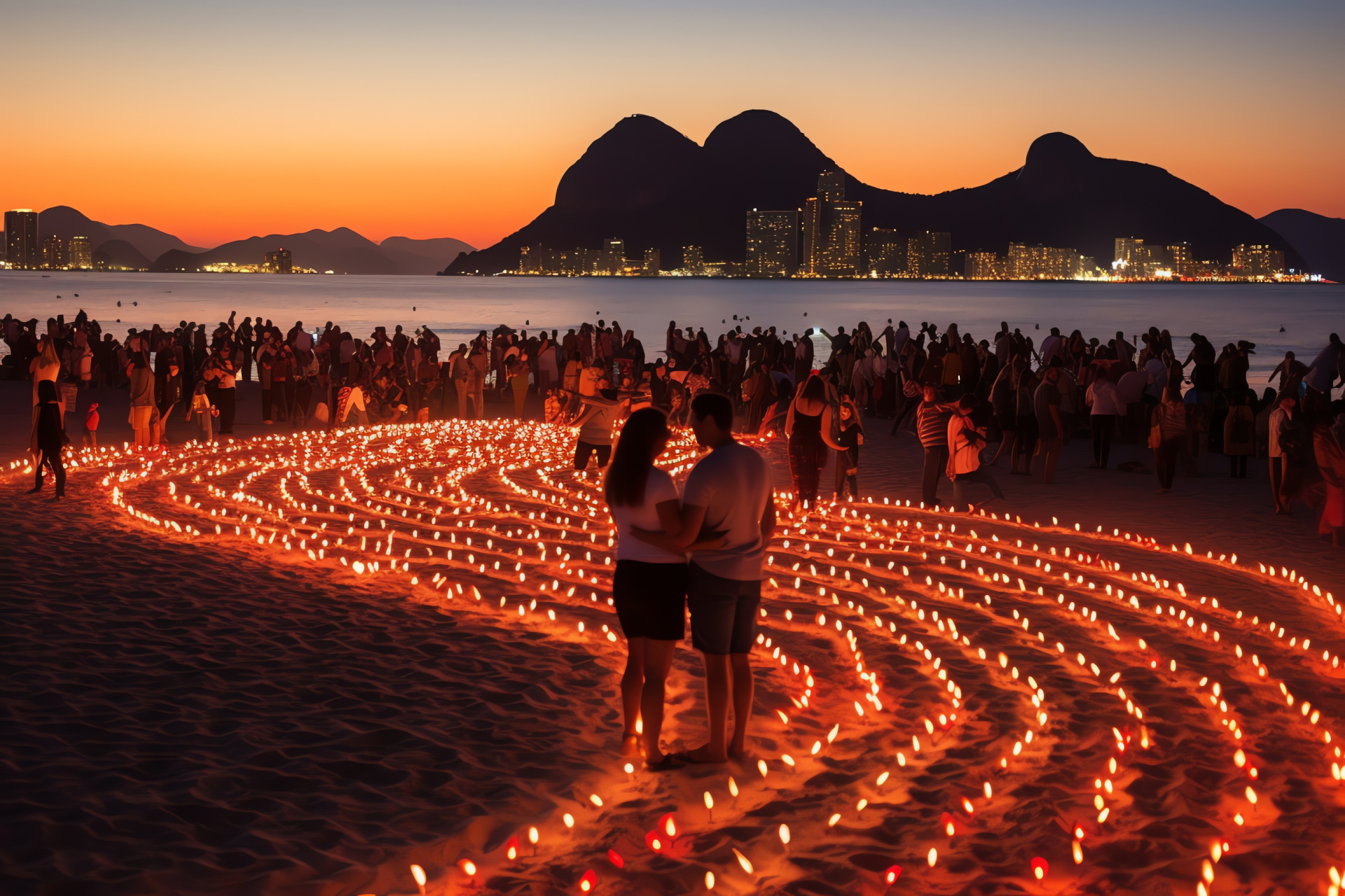 Valentines Rio celebration, Copacabana love, Brazilian beach, Romantic shore, Festive decorations, HD Desktop Image