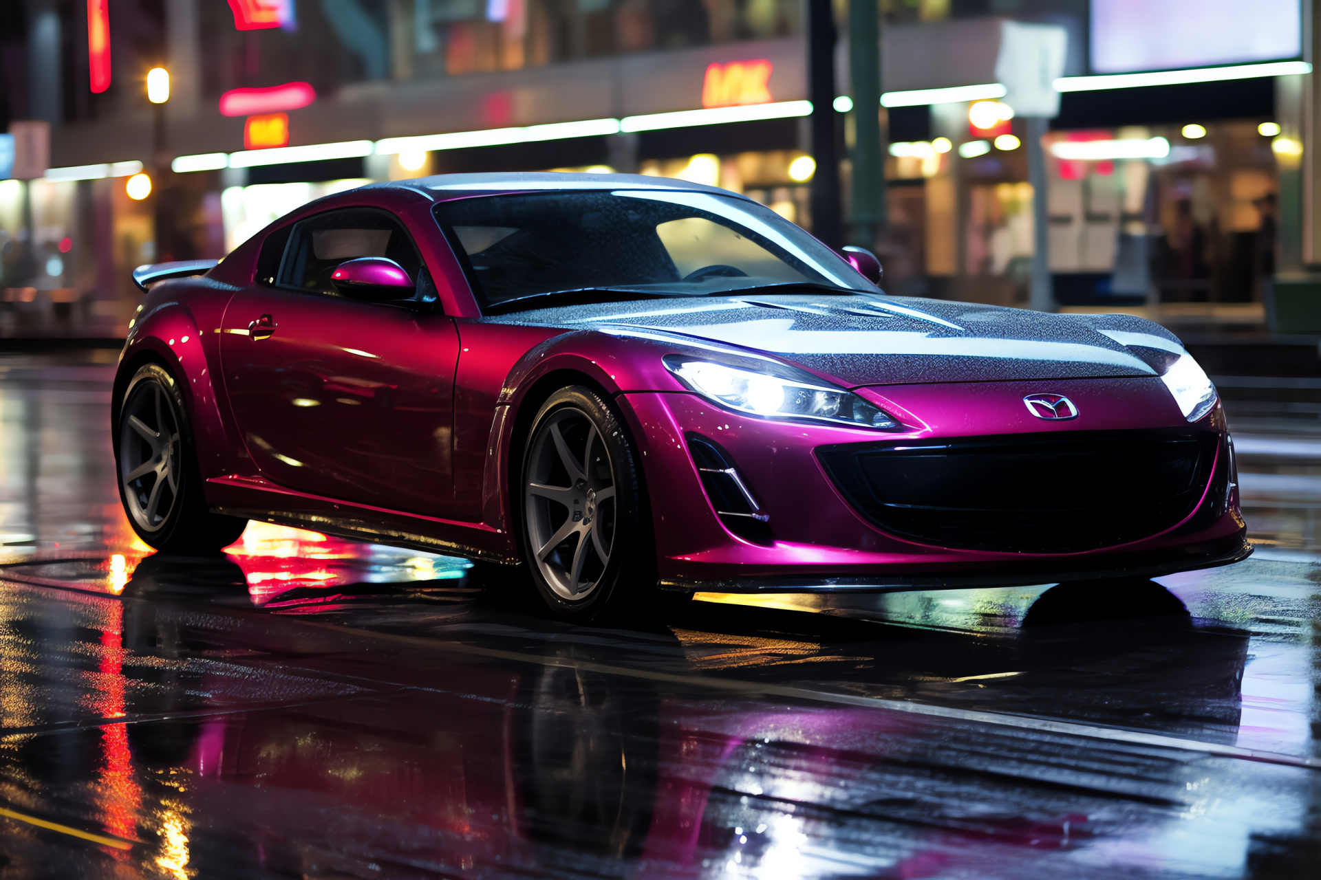 Mazda RX-8, Sporty coupe, Japanese rotary engine, Urban driving experience, Night cityscape ambiance, HD Desktop Image