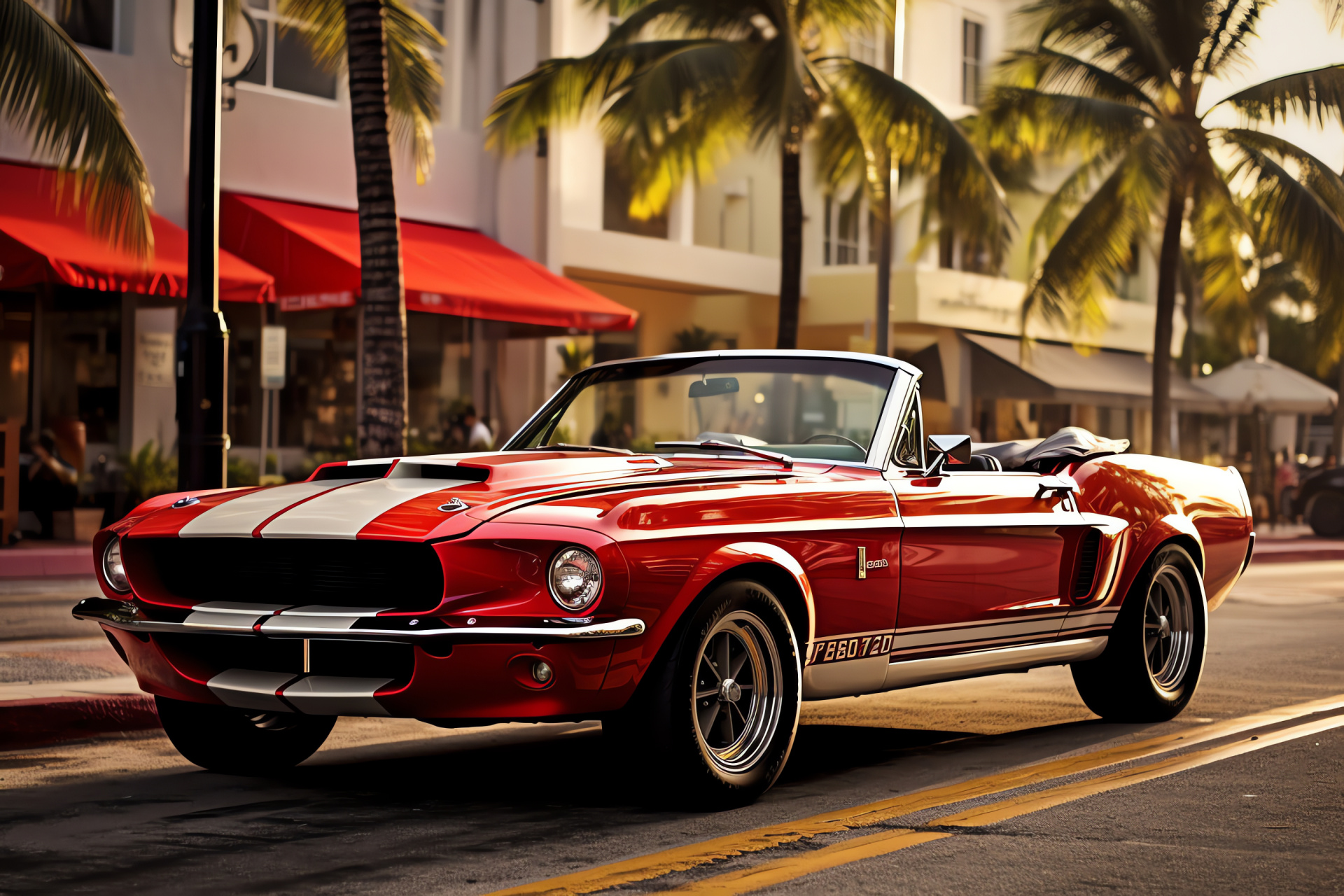 Shelby GT500 Convertible, Miami's vibrant streets, Ocean Drive cruising, Shiny auto finish, American sports car, HD Desktop Wallpaper