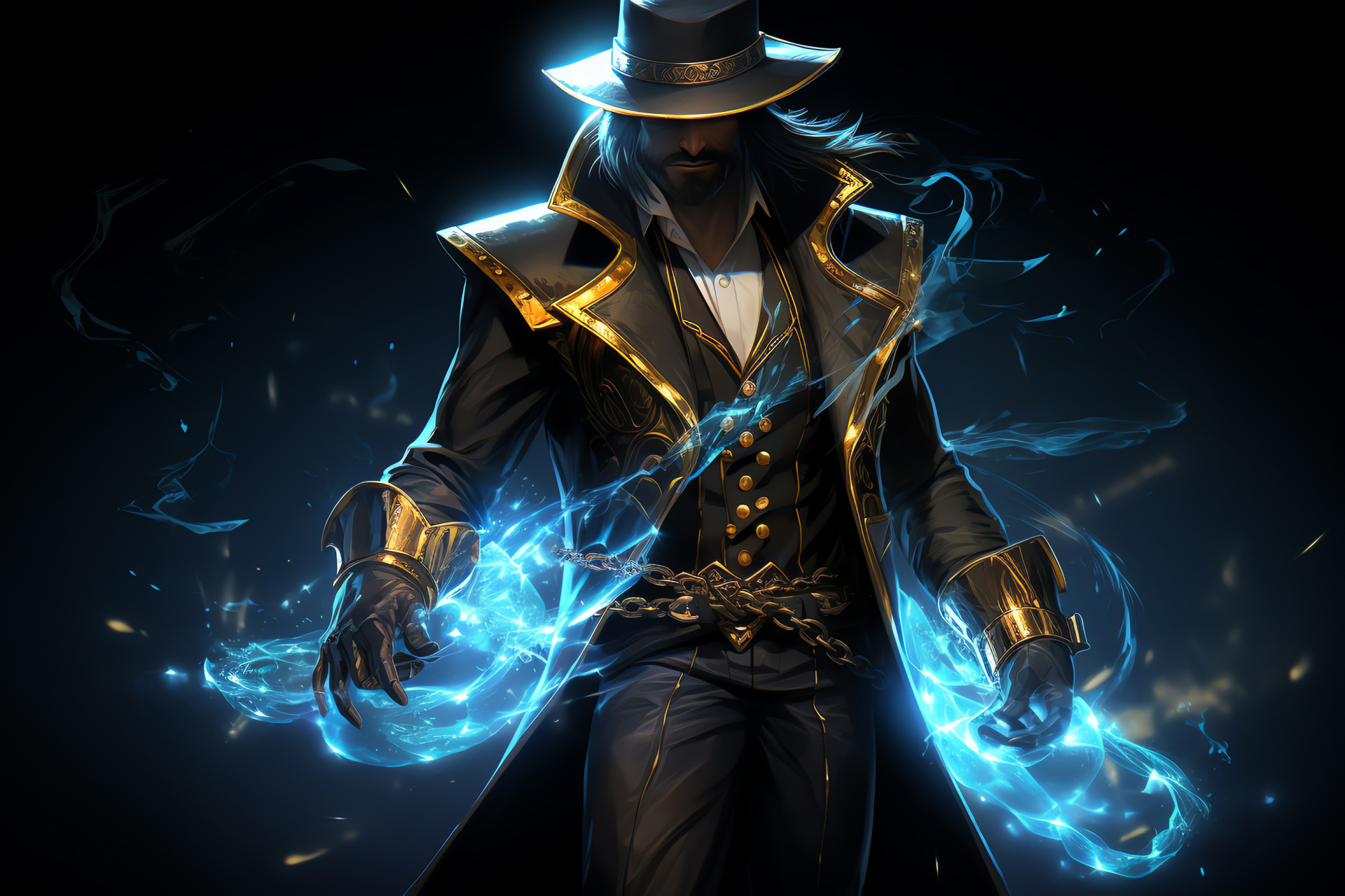 Twisted Fate regal attire, Crystalline iris appearance, Luxurious white-gold ensemble, Intricate textile design, Captivating persona, HD Desktop Wallpaper