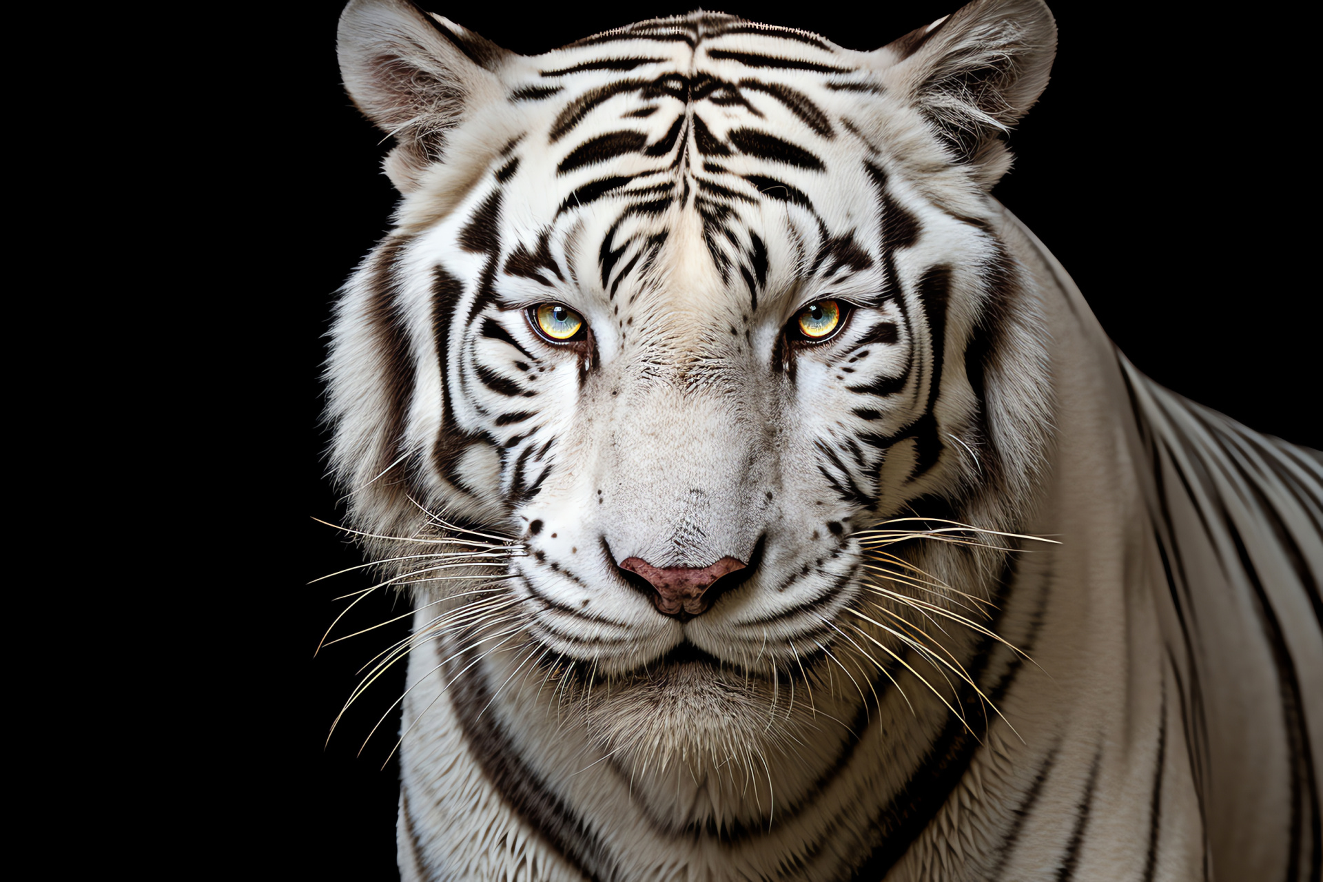 Stealthy predator, White Bengal Tiger, Singular focus, Stark contrast, Striking animal, HD Desktop Image