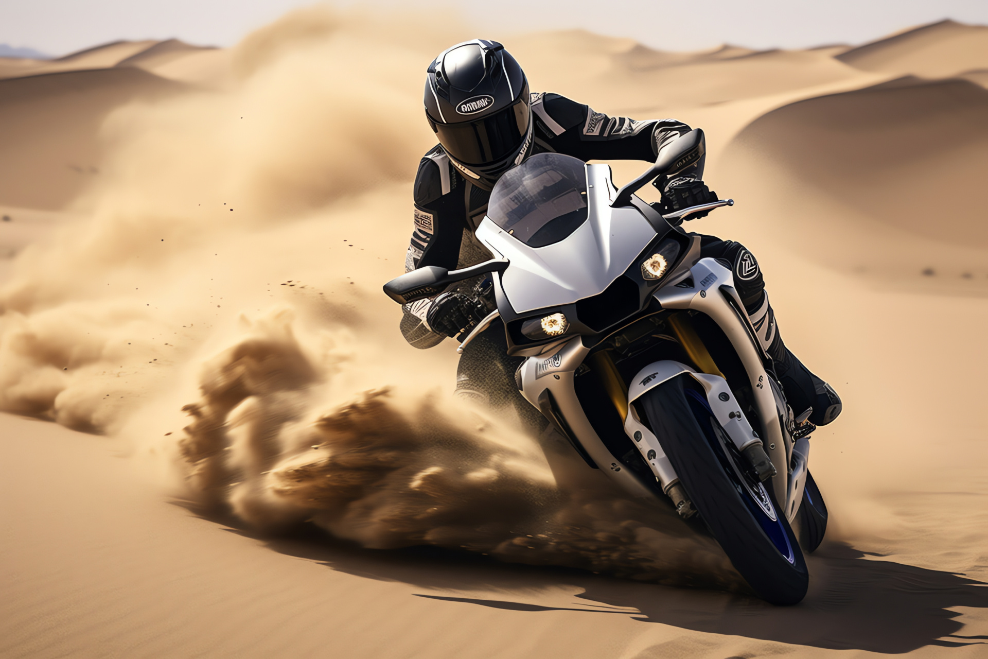 Yamaha R1M superbike, Desert ride, Sahara expanse, Sand dune landscape, Auto adventure, HD Desktop Image