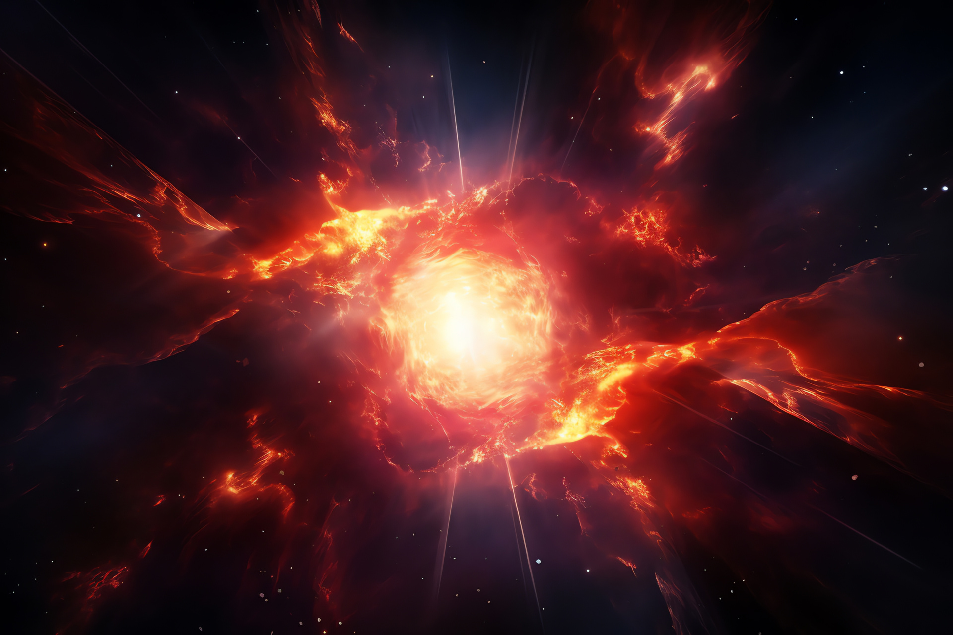 Vivid space explosion, Red supernova burst, Orange starlight, Colorful cosmos, Galactic phenomena, HD Desktop Wallpaper