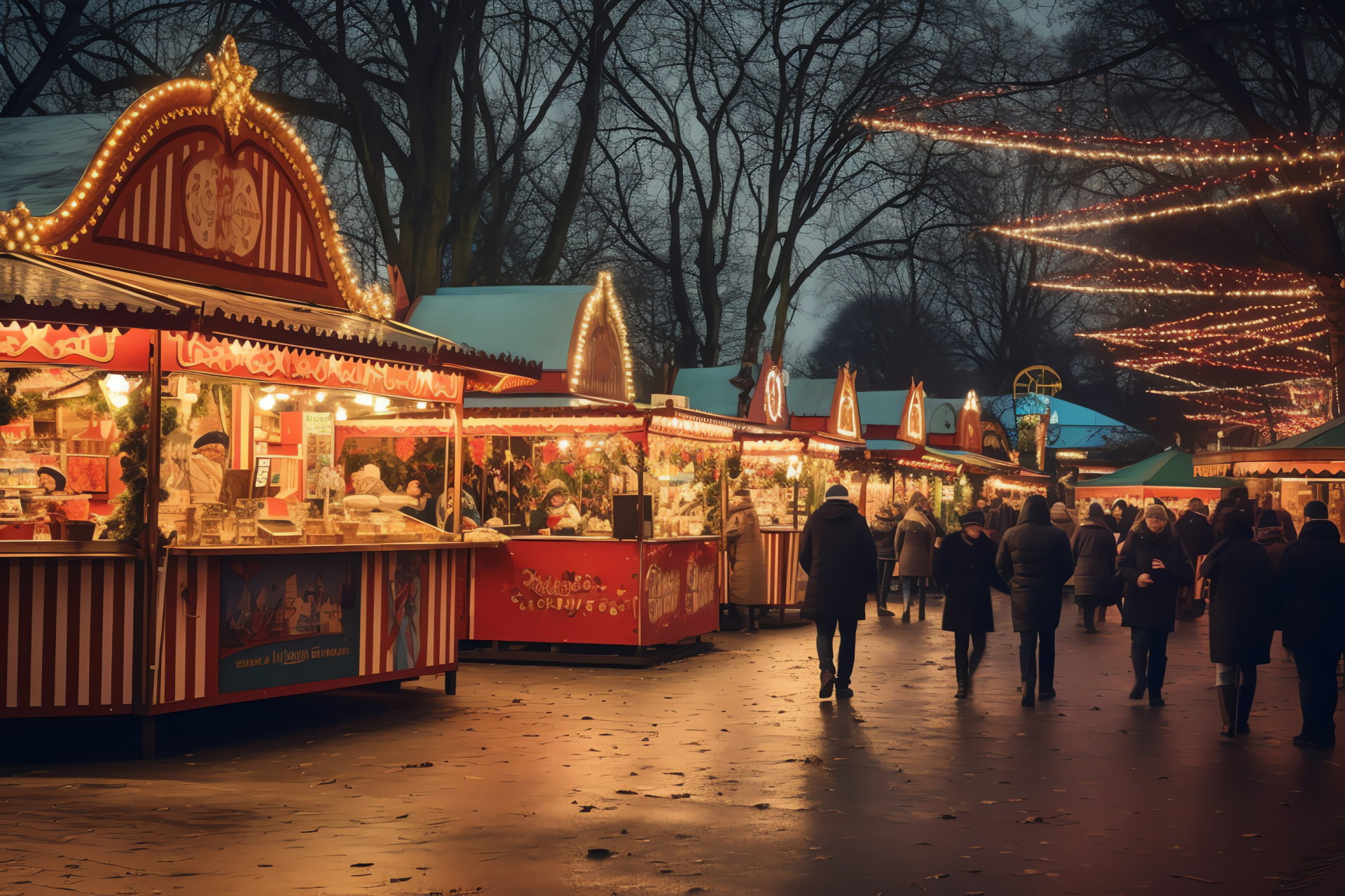 Festive craft stalls, yuletide treats and souvenirs, traditional holiday aromas, carousel merry-go-round, HD Desktop Image