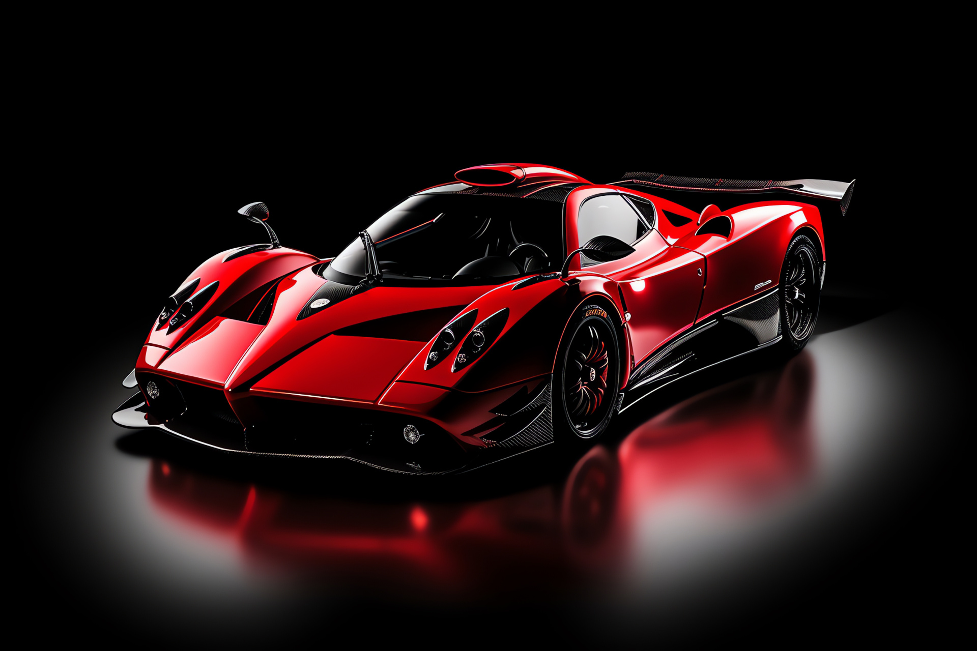 Pagani Zonda F, Intense backdrop, Bold aesthetics, Shiny red coat, High-end sports car, HD Desktop Wallpaper