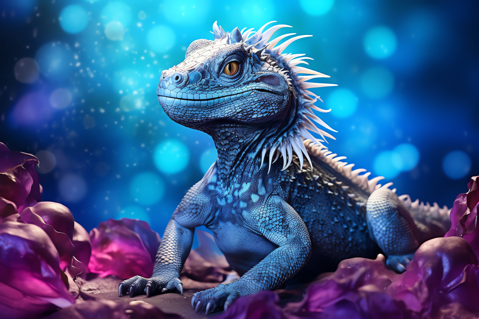 Water Dragon, mythical scales, rare creature, indigo hues, silver sparkle, HD Desktop Image