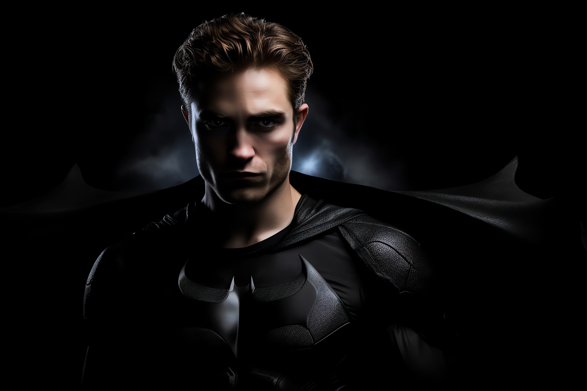 Robert Pattinson, Superhero portrayal, Dark Knight, Brooding superhero, Monochromatic Gotham, HD Desktop Image