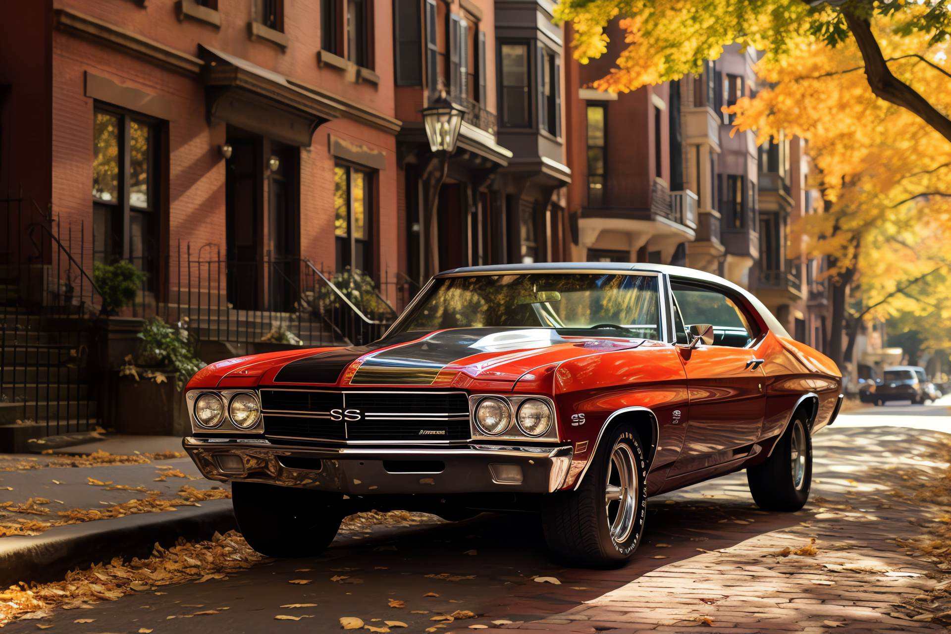 Chevrolet Nova SS classic, Boston charm, Historic Beacon Hill, Cobblestone authentic, Auto tradition, HD Desktop Image