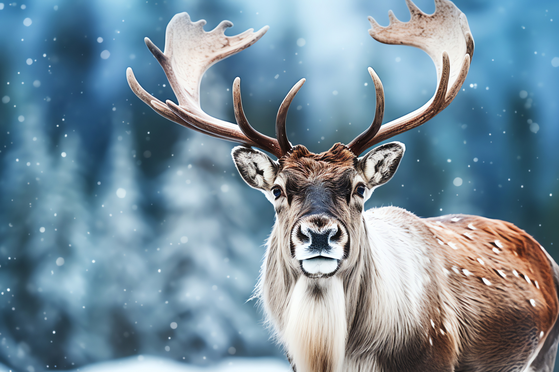 Reindeer, visual contrast backdrop, green, animal intelligence, natural protector, HD Desktop Image