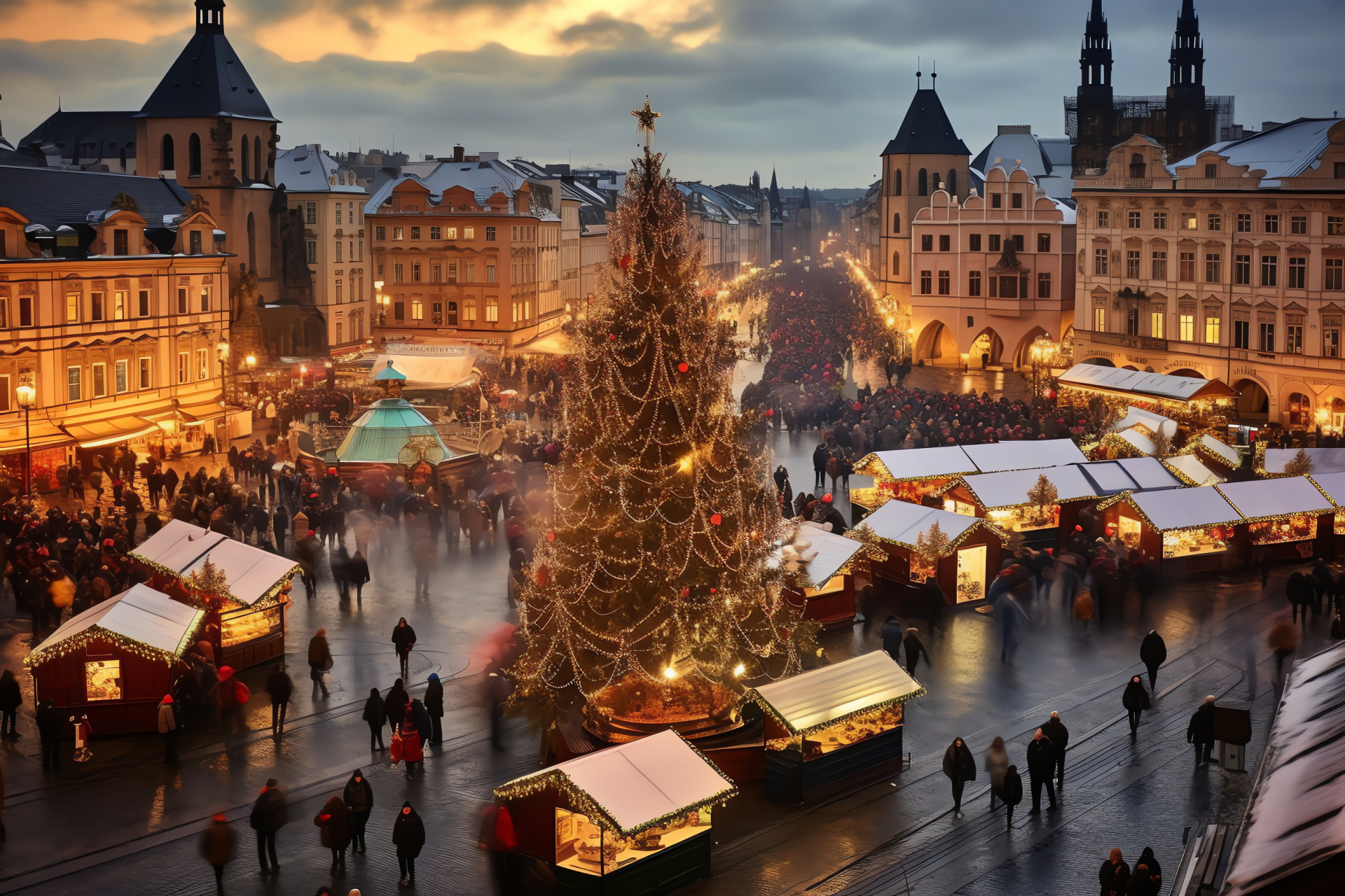 Festive season, Prague scenery, Central European travel, historic square, yuletide stalls, HD Desktop Image