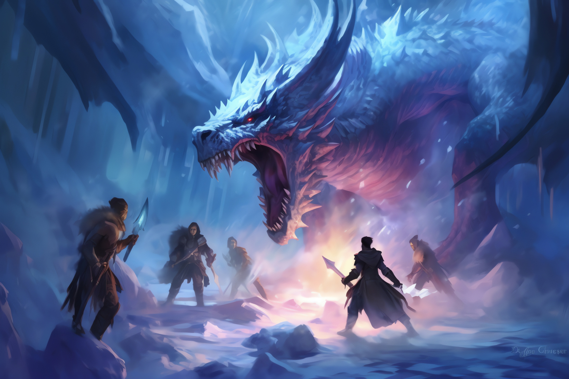 Epic journey, Ice wyrm, Frozen wasteland, Snow blanketed terrain, Arctic quest, HD Desktop Image