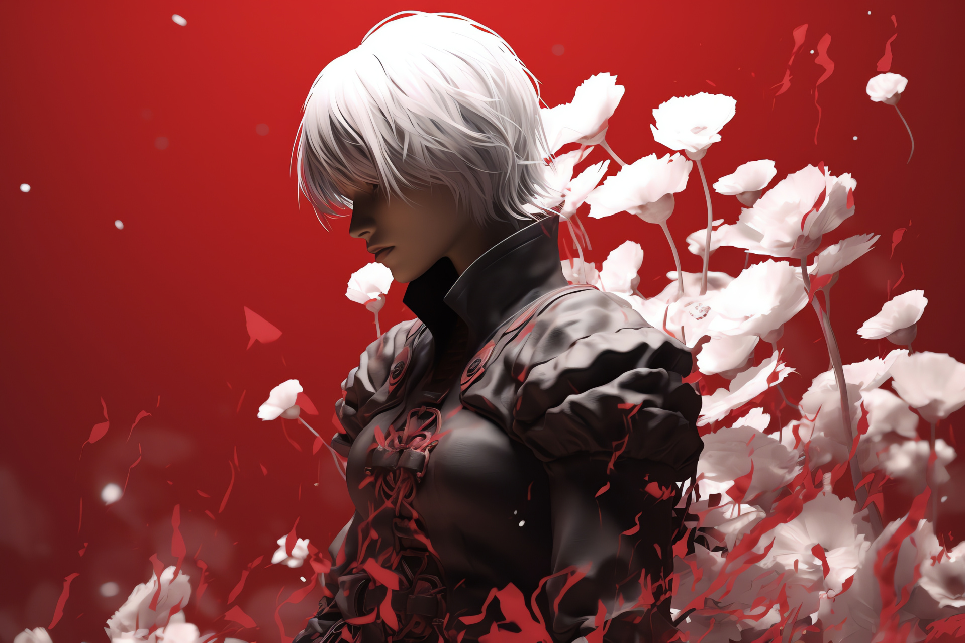 Nier Replicant ally, Pascal's innocent facade, cerulean stare, white tufts, ephemeral bloom, HD Desktop Wallpaper