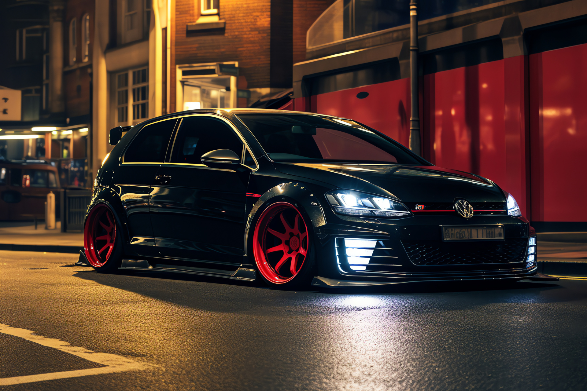 London's Volkswagen Golf GTI, Urban car customization, Street-racing fender, Compact car culture, Suspension mods, HD Desktop Wallpaper