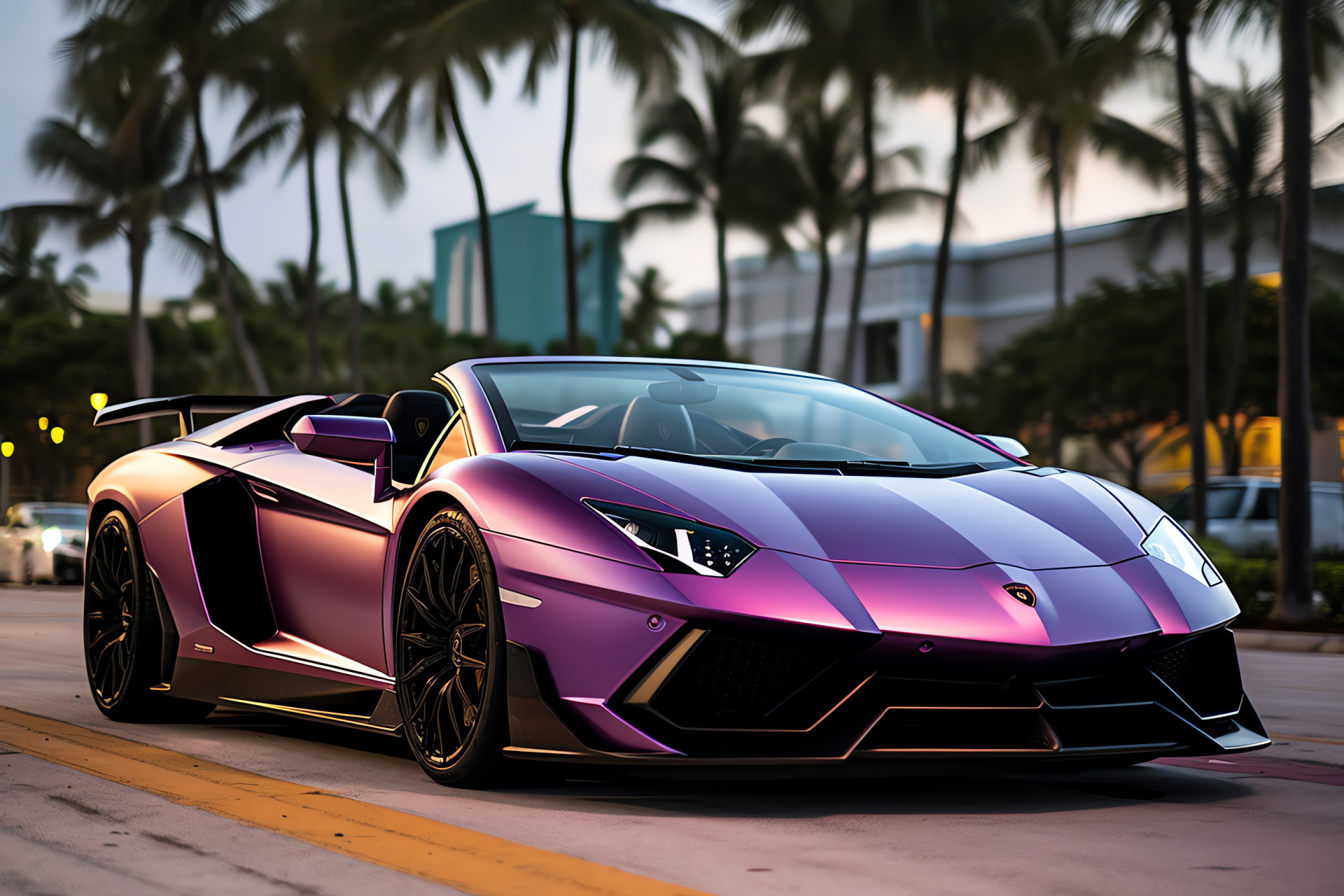 Lamborghini Aventador SVJ, Miami sophistication, Purple luxury car, Aggressive roadster form, Performance engineering, HD Desktop Wallpaper