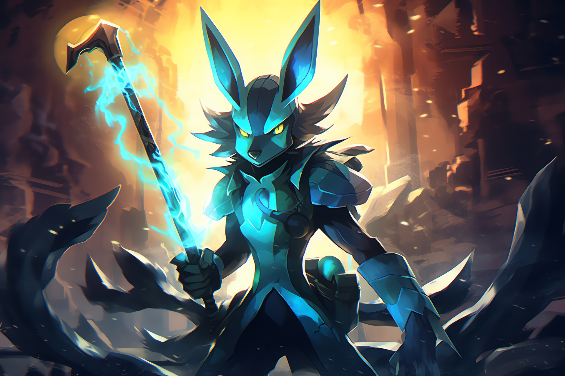 Lucario green gaze, Combat ready Pokmon, Role-playing warrior, Aura Guardian, Mystic force, HD Desktop Image