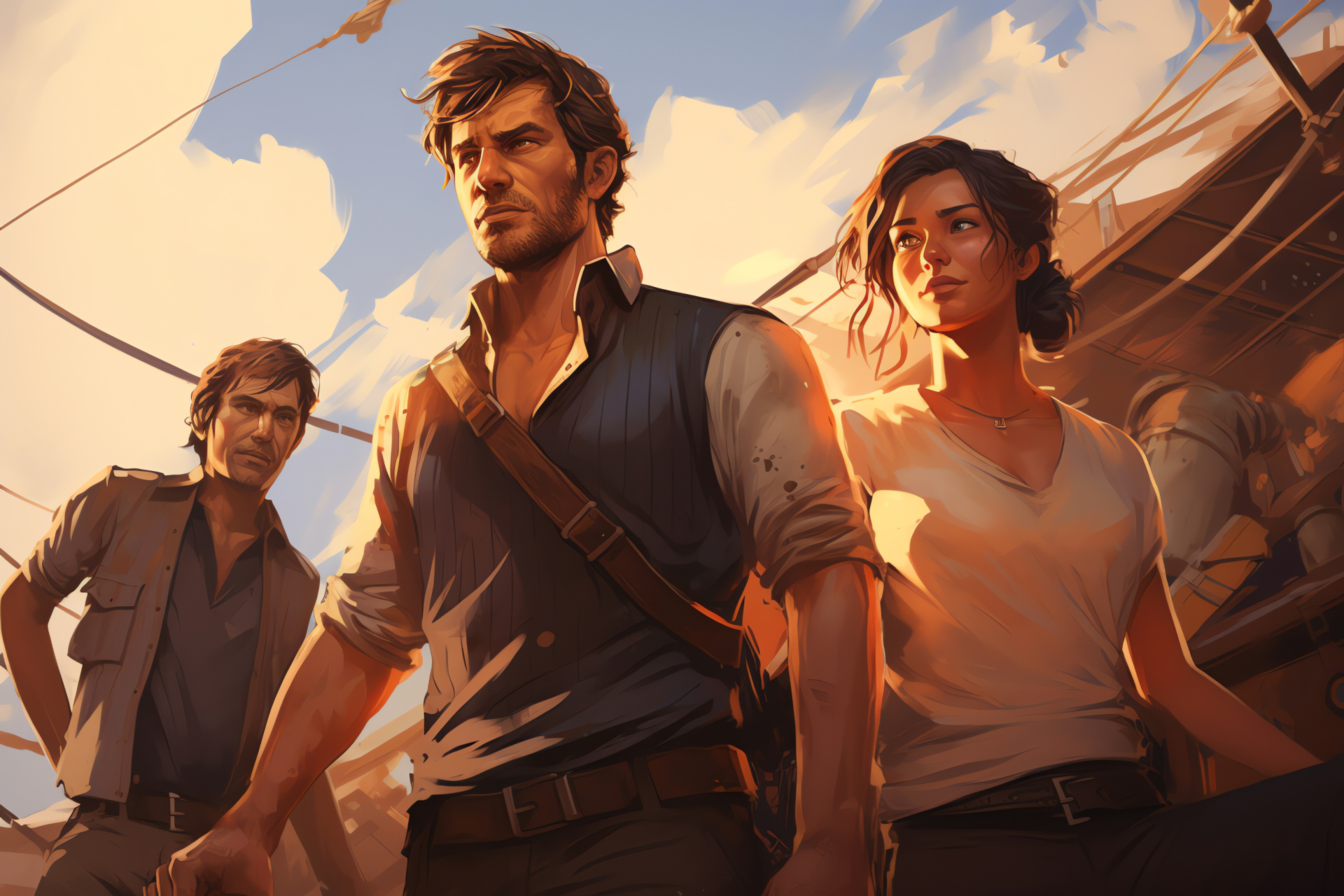 Uncharted team, Video game allies, Dynamic ensemble, Exploration narrative, Prominent figures, HD Desktop Image