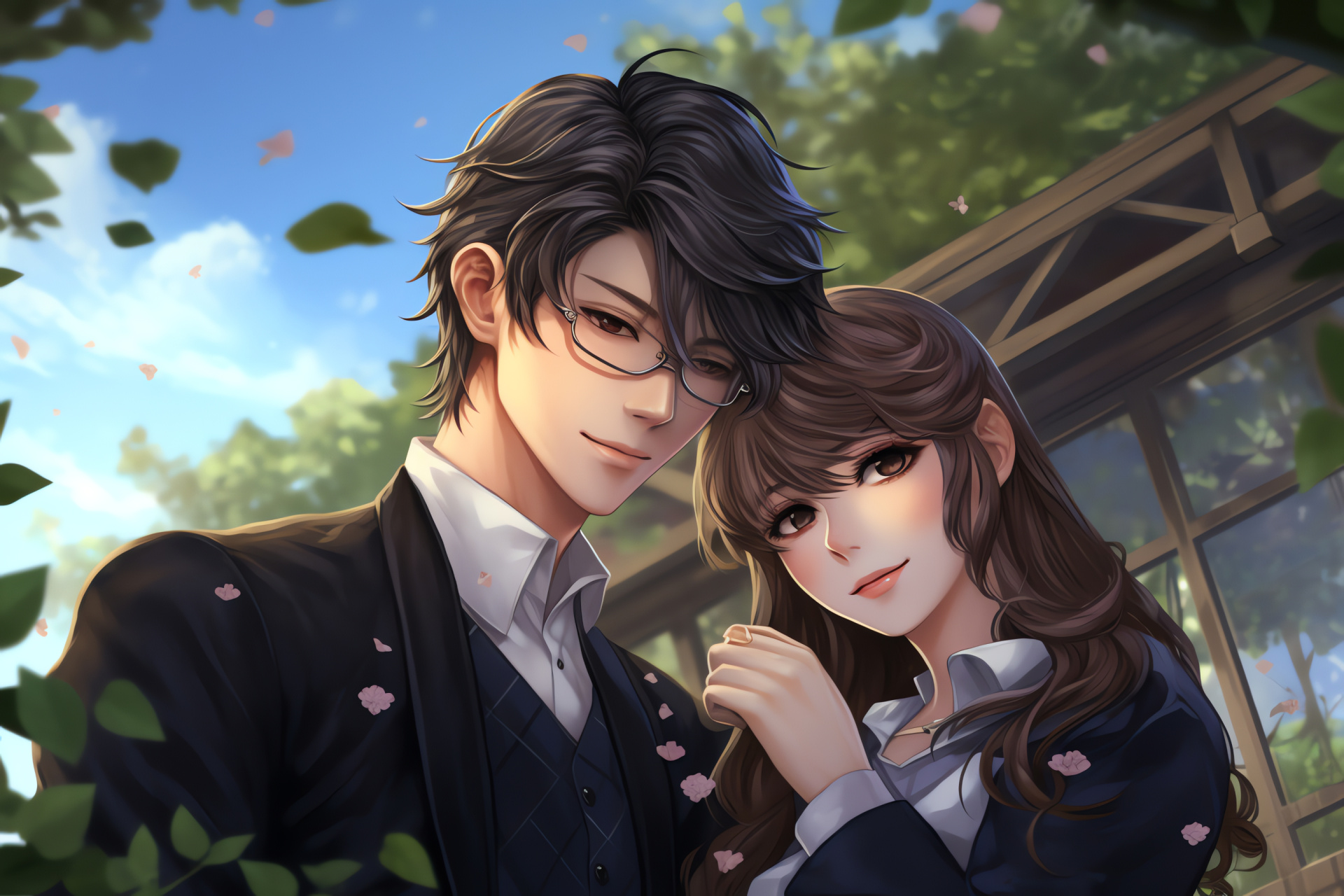 Game environment Mystic Messenger, RFA in garden, Character Jumin, Feline Elizabeth III, Tranquil scene, HD Desktop Image