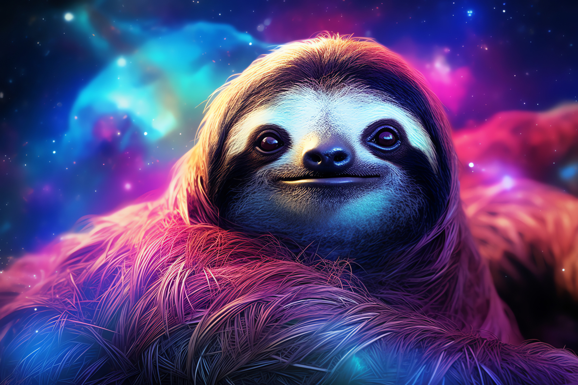 Space Sloth, Galactic poser, Celestial fur pattern, Intergalactic voyager, Starry expanse resident, HD Desktop Image