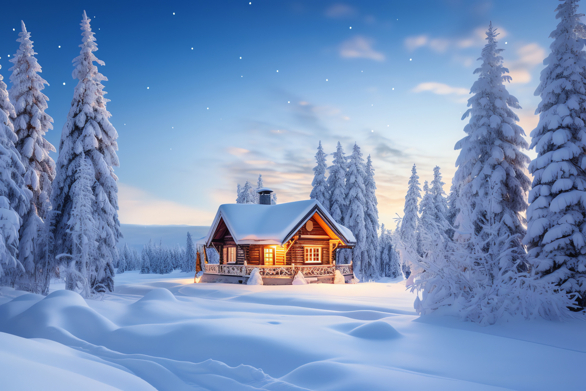 Arctic escape, Finnish seclusion, powdery landscapes, timber shelter, polar haven, HD Desktop Image