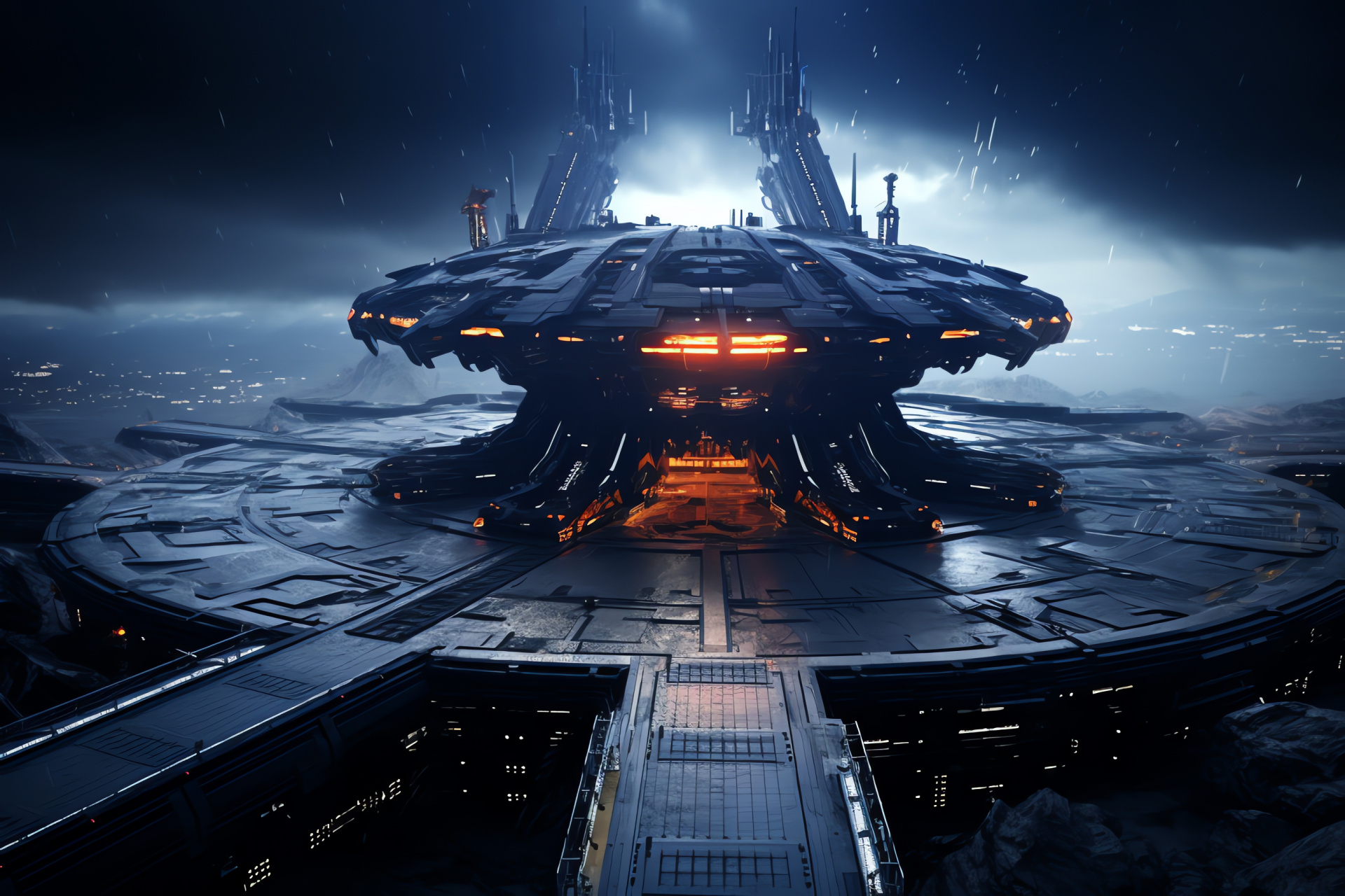 Intergalactic dock, Space transport, Futuristic hub, Cosmopolitan port, Extraterrestrial construction, HD Desktop Image