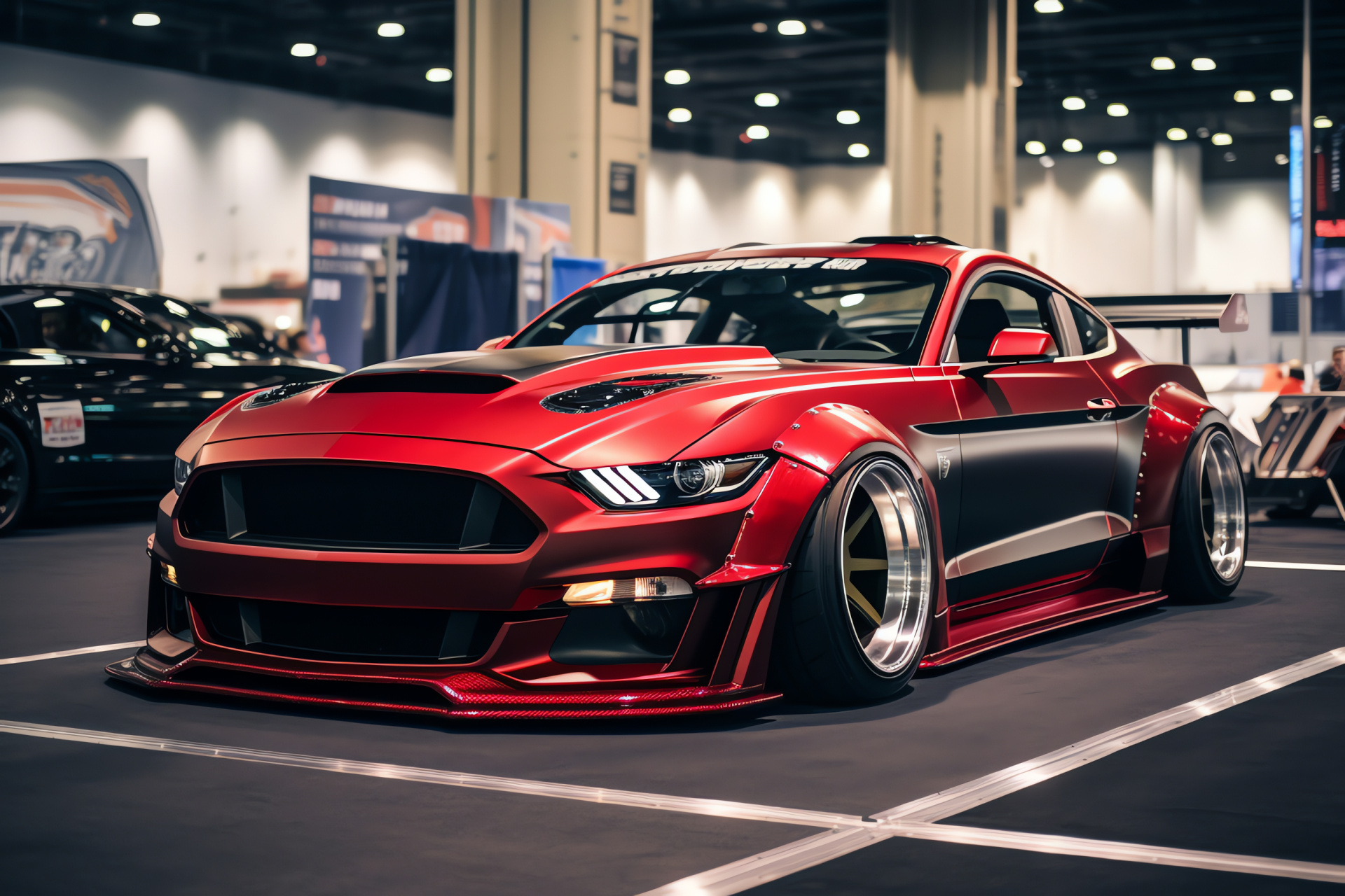 Rocket Bunny kit, Modified Ford Mustang GT, Las Vegas strip, Aftermarket vehicle enhancements, Muscle car stance, HD Desktop Wallpaper