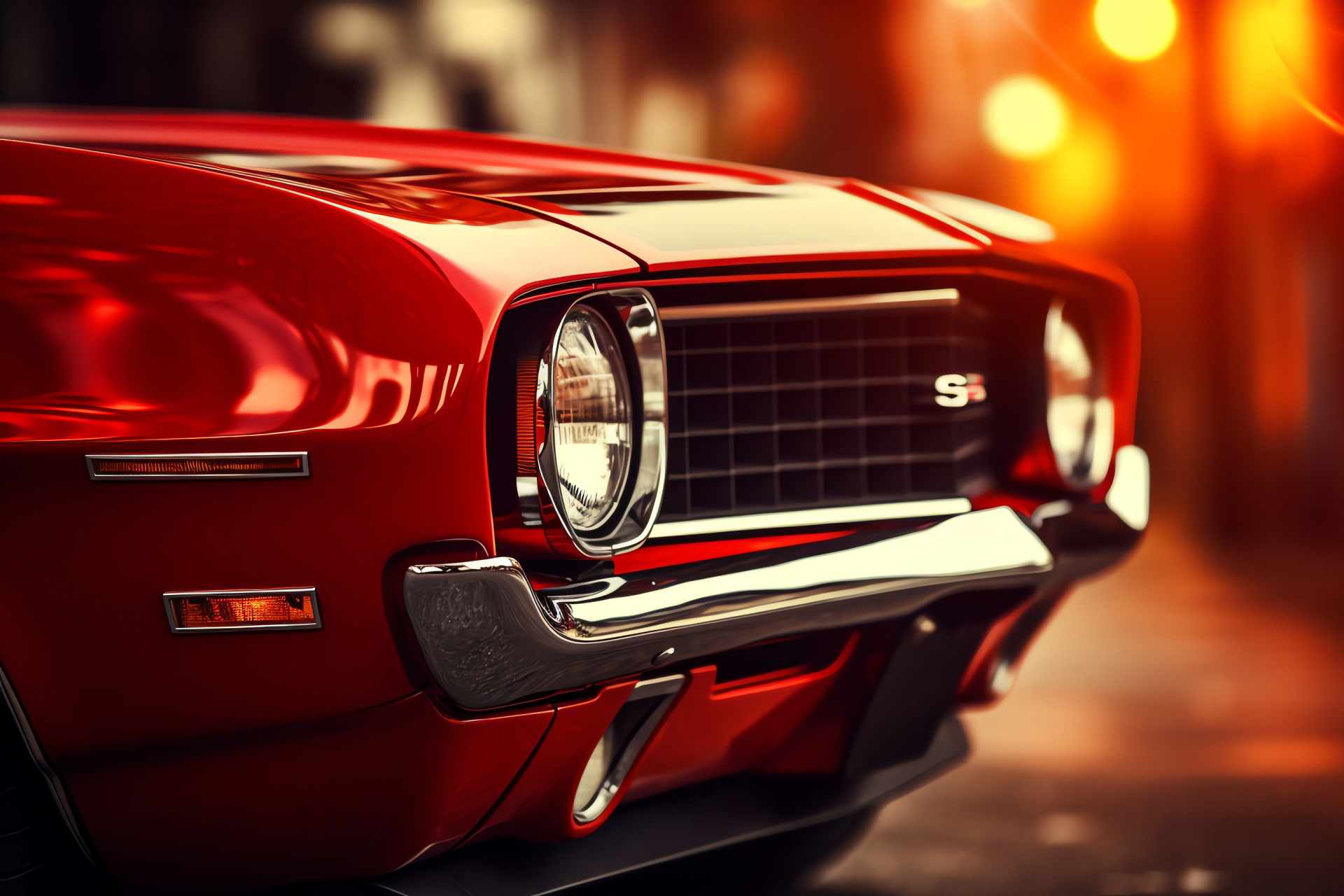 Muscle automobile detail, Vibrant crimson, Engine strength, Automobile heritage, Muscle car culture, HD Desktop Image