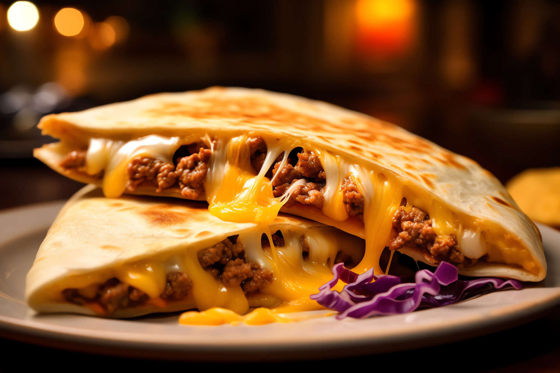 Close-up quesadilla, Taco Bell cuisine, gooey cheese, tasty mix, appealing photo, HD Desktop Wallpaper