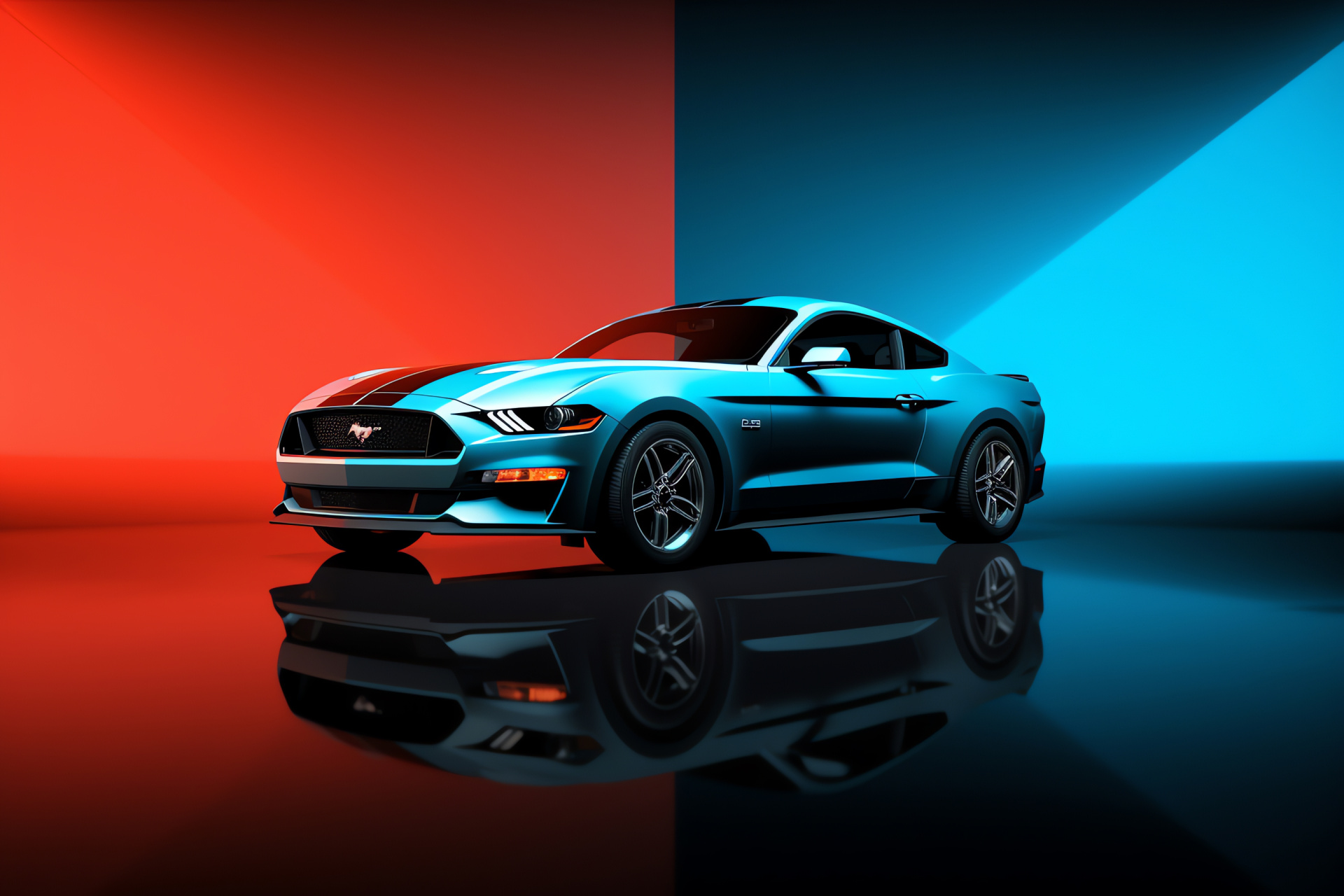 Ford Mustang, Minimalist backdrop, Classy sophistication, Dichotomy of shades, HD Desktop Wallpaper