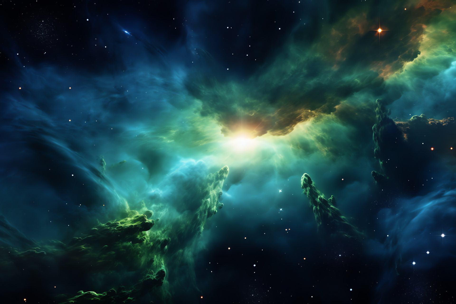 Cosmic spectacle, Extraterrestrial collision, Universe vibrancy, Spectral colors, Galactic expanse, HD Desktop Wallpaper