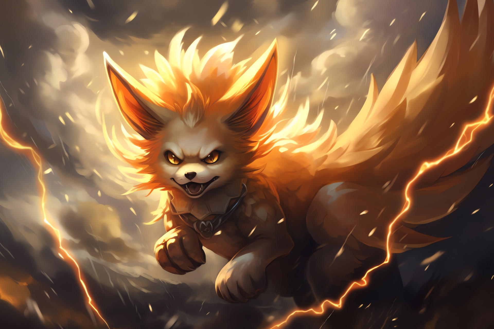 Fennekin imagery, inferno genus, fiery backdrop, tangerine glow, turbulent heavens, HD Desktop Wallpaper