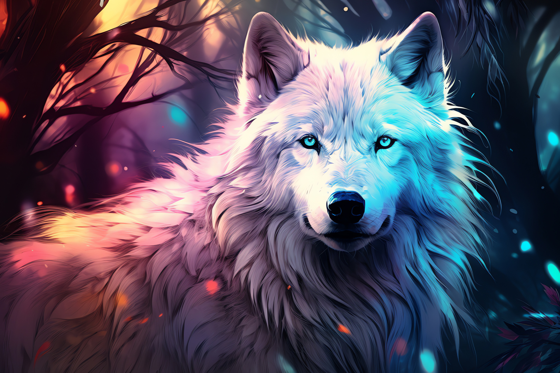 Spirit wolf, Mythical wildlife, Canine mysticism, Ethereal animal, Towering trees, HD Desktop Wallpaper