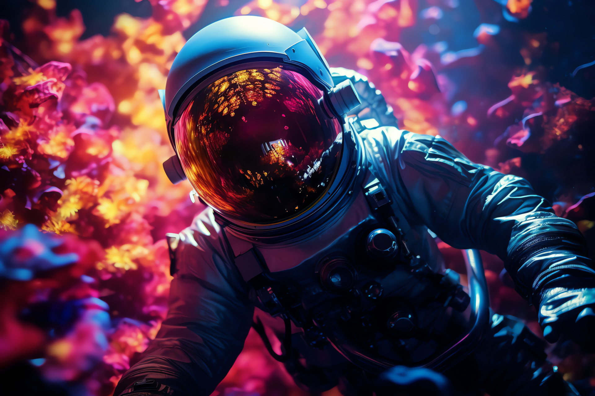 Yuri Gagarin space pioneer, Human spacecraft vehicle, Zero-gravity sensation, Shimmering cosmic specks, Luminous astral hues, HD Desktop Wallpaper