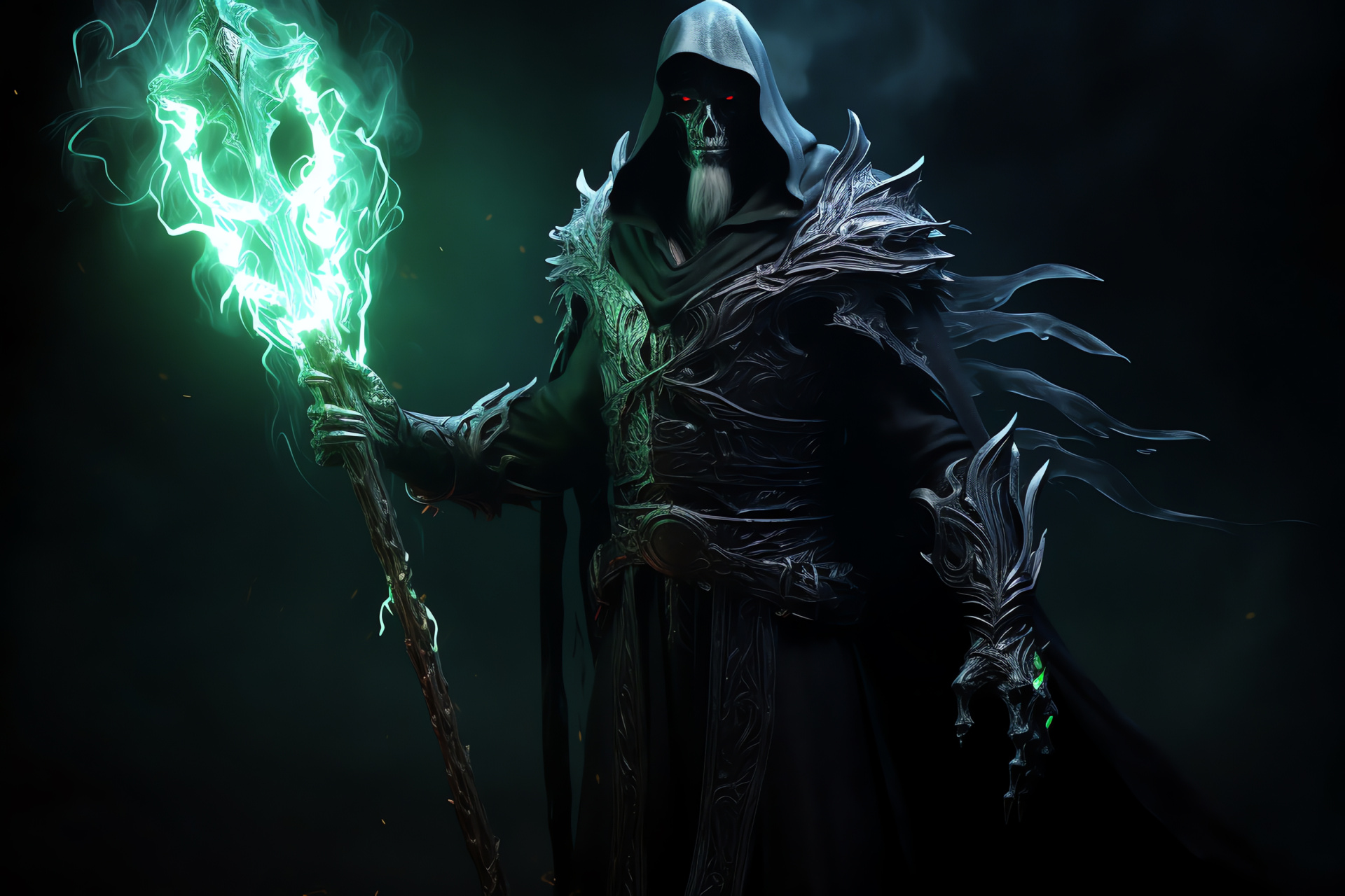 Ravenna Warlock, Sorceress gaming avatar, Argent gaze, Magic wielder apparel, Gemmed magical weapon, HD Desktop Wallpaper