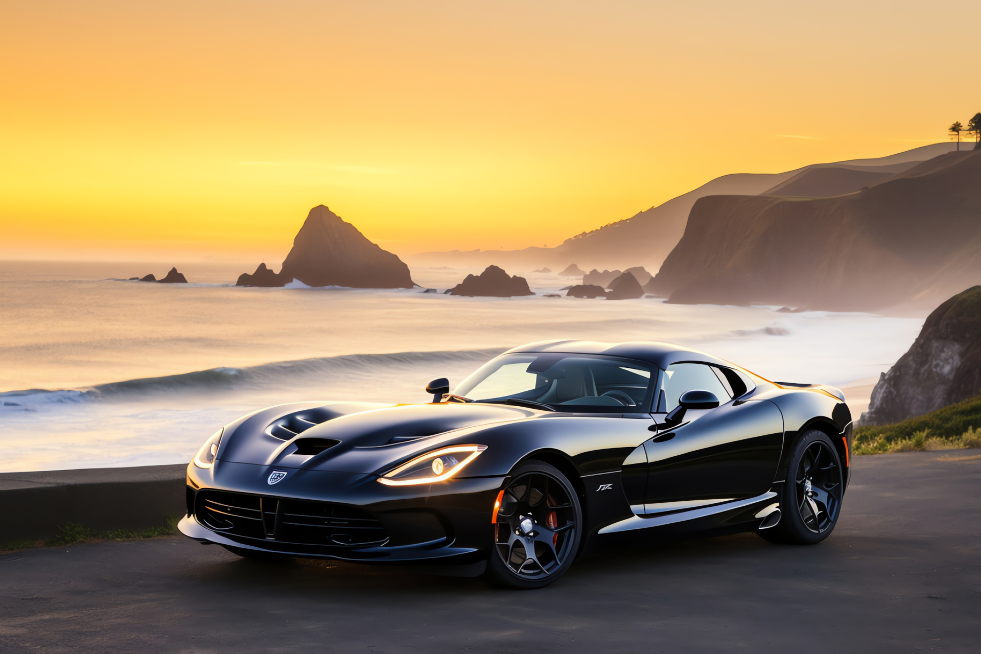 SRT Viper GTS cruising, Pacific scenic drive, Performance car styling, Elegant road presence, Oceanside touring, HD Desktop Wallpaper