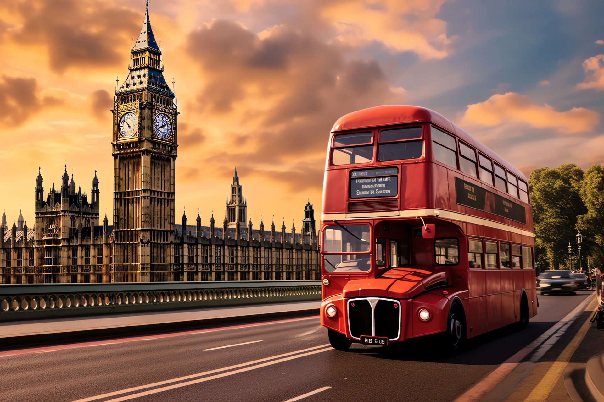 Retro Automobile, British Double-decker, Historic London Transport, Iconic British landmarks, London cityscape, HD Desktop Image