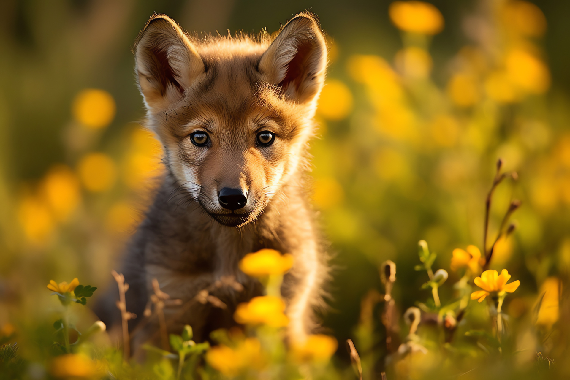 Young wolf, Golden-eyed pup, Growing predator, Early development, Woodland creature, HD Desktop Wallpaper