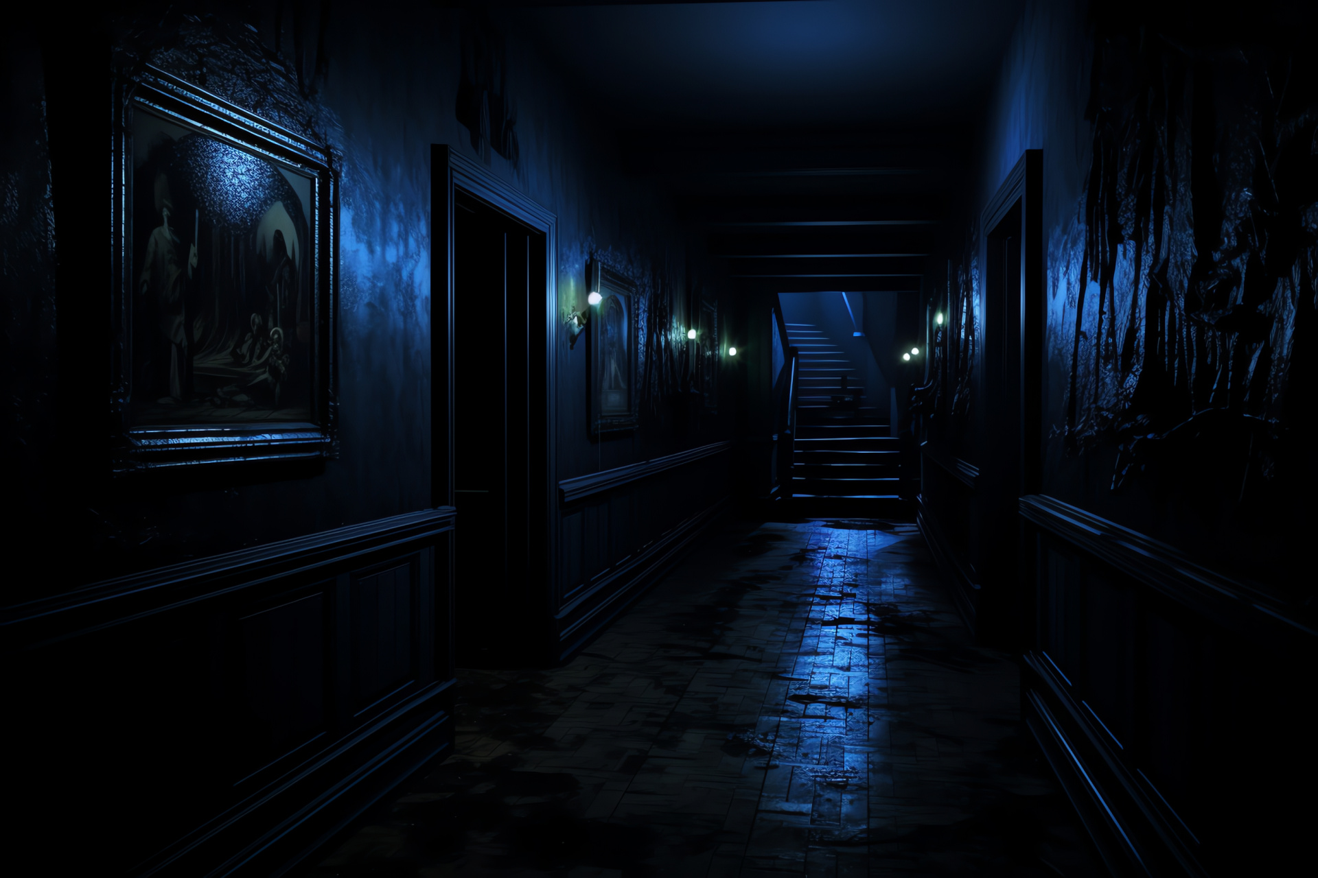 Nocturne game atmosphere, Spooky estate, Ghost hunting adventure, Eerie ambiance, Creepy soundscape, HD Desktop Image