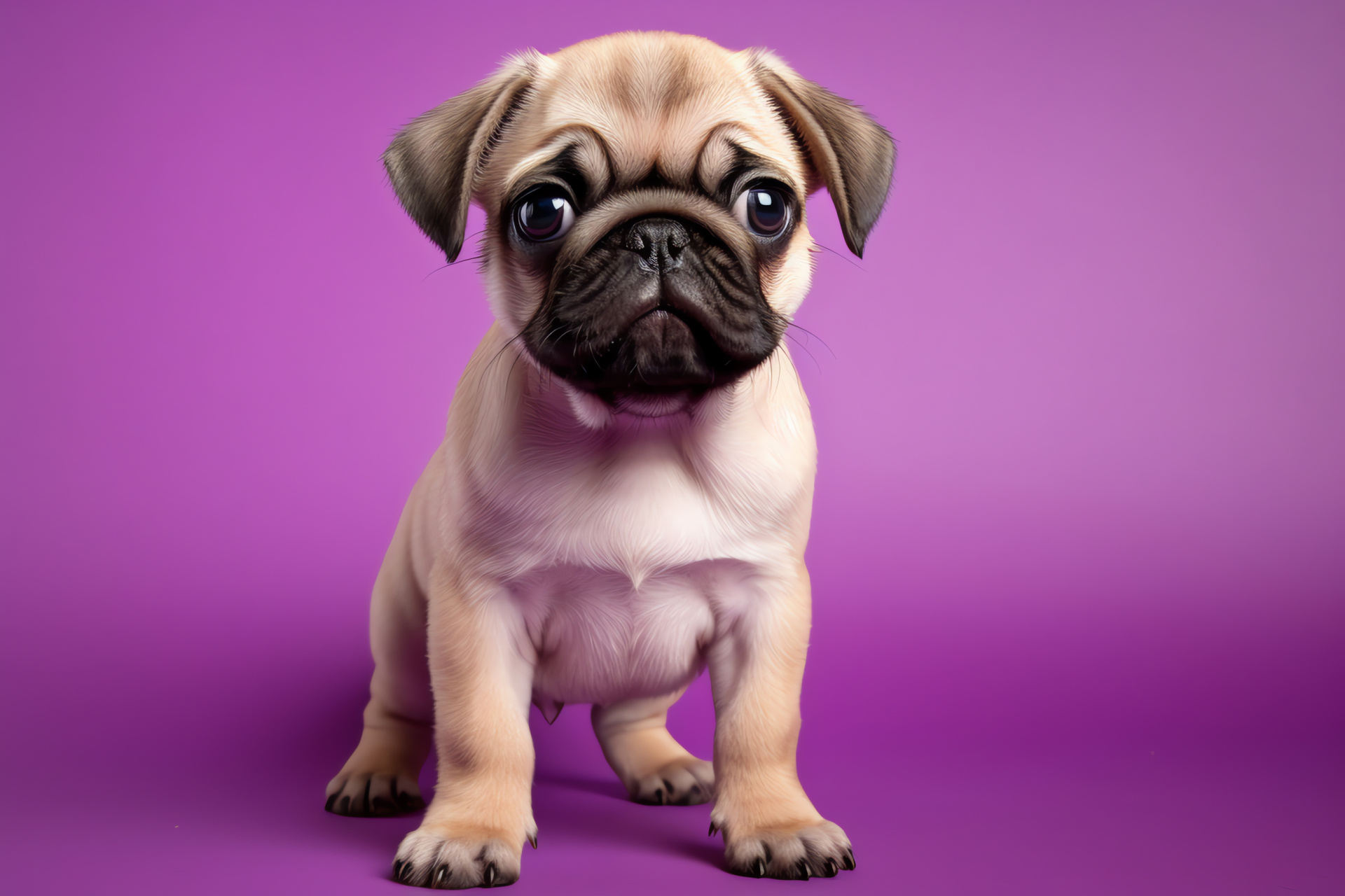 Pet pug canine, Gentle black gaze, Pet expressions, Smooth-haired breed, Innocent posture, HD Desktop Image