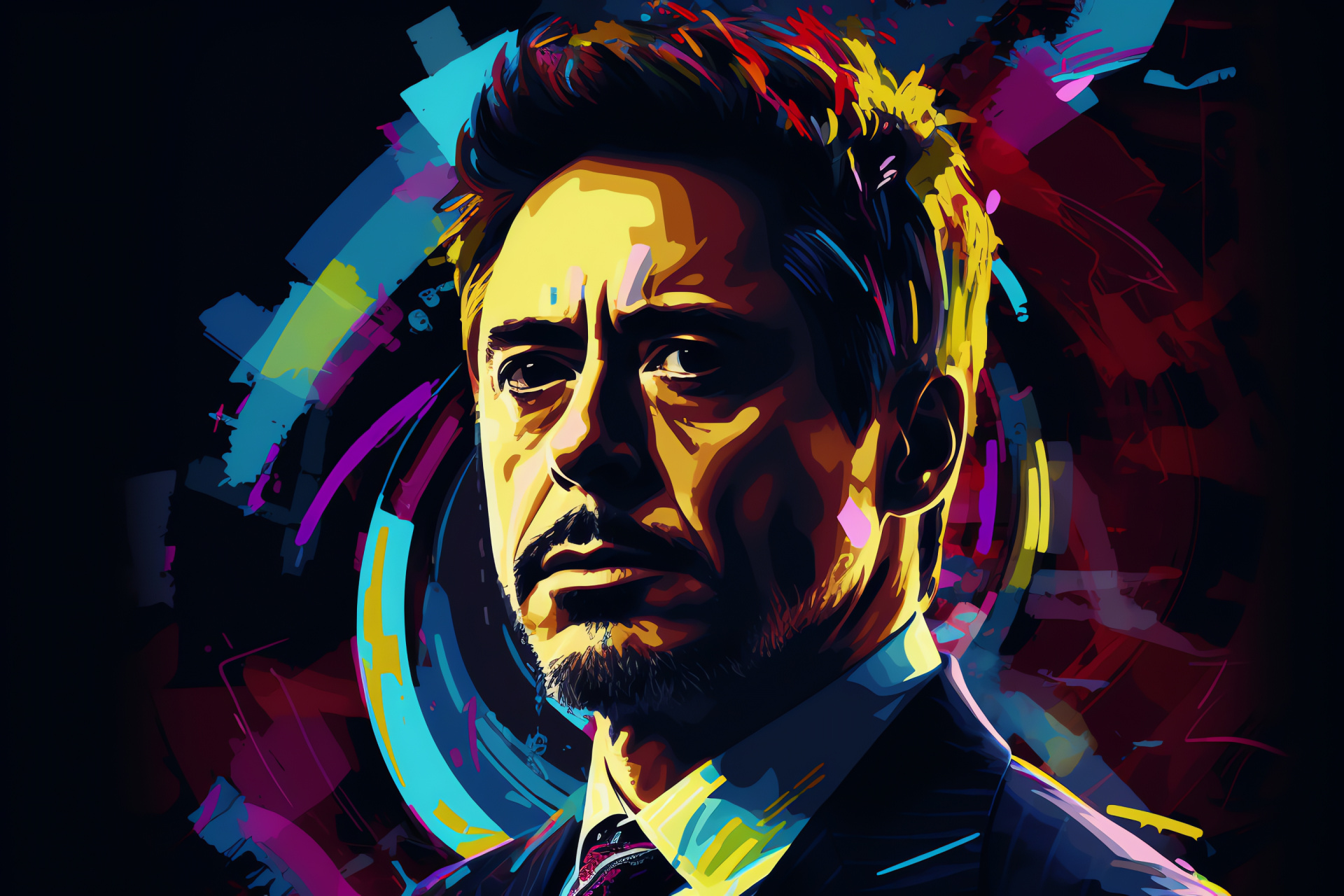 Robert Downey Jr, Hollywood actor, iconic role, assured presence, stylish demeanor, HD Desktop Wallpaper