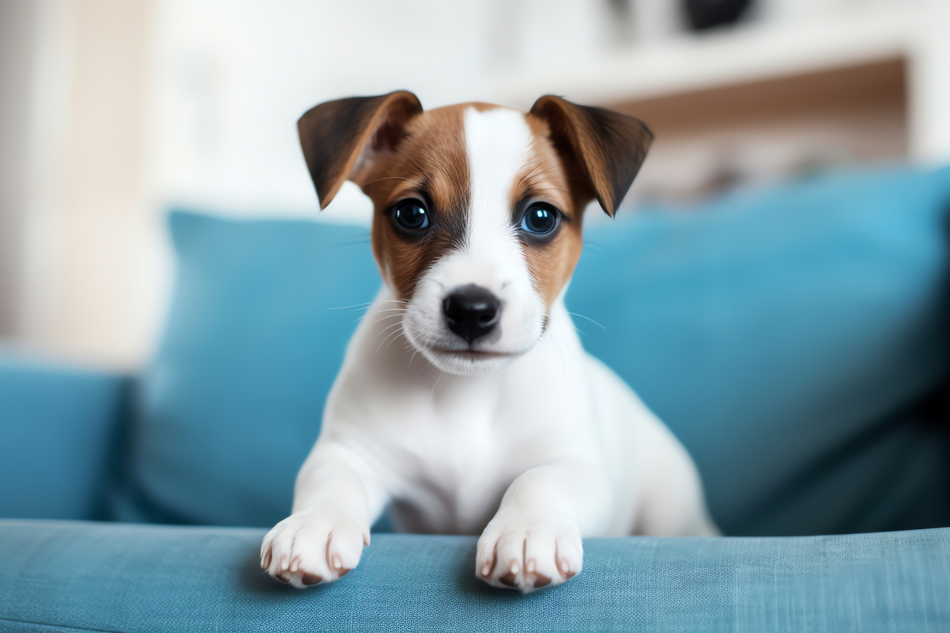 Petite Jack Russell, Puppy sky-colored gaze, Canine ochre pattern, Smooth fur texture, Terrier breed, HD Desktop Image