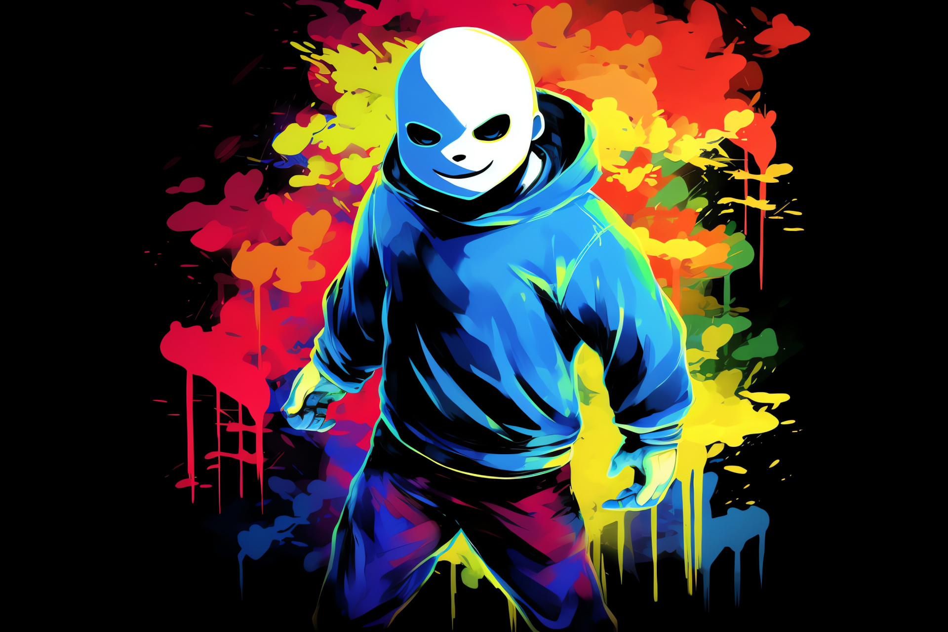 Undertale character Sans, Animated skeleton, Radiant spectrum, Vivid tint, Triadic contrast, HD Desktop Image