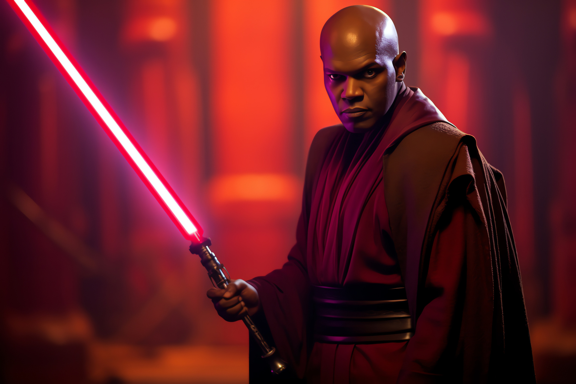 Mace Windu portrayal, Jedi Master gravity, Prequel trilogy, Authoritative stature, Force user focus, HD Desktop Image