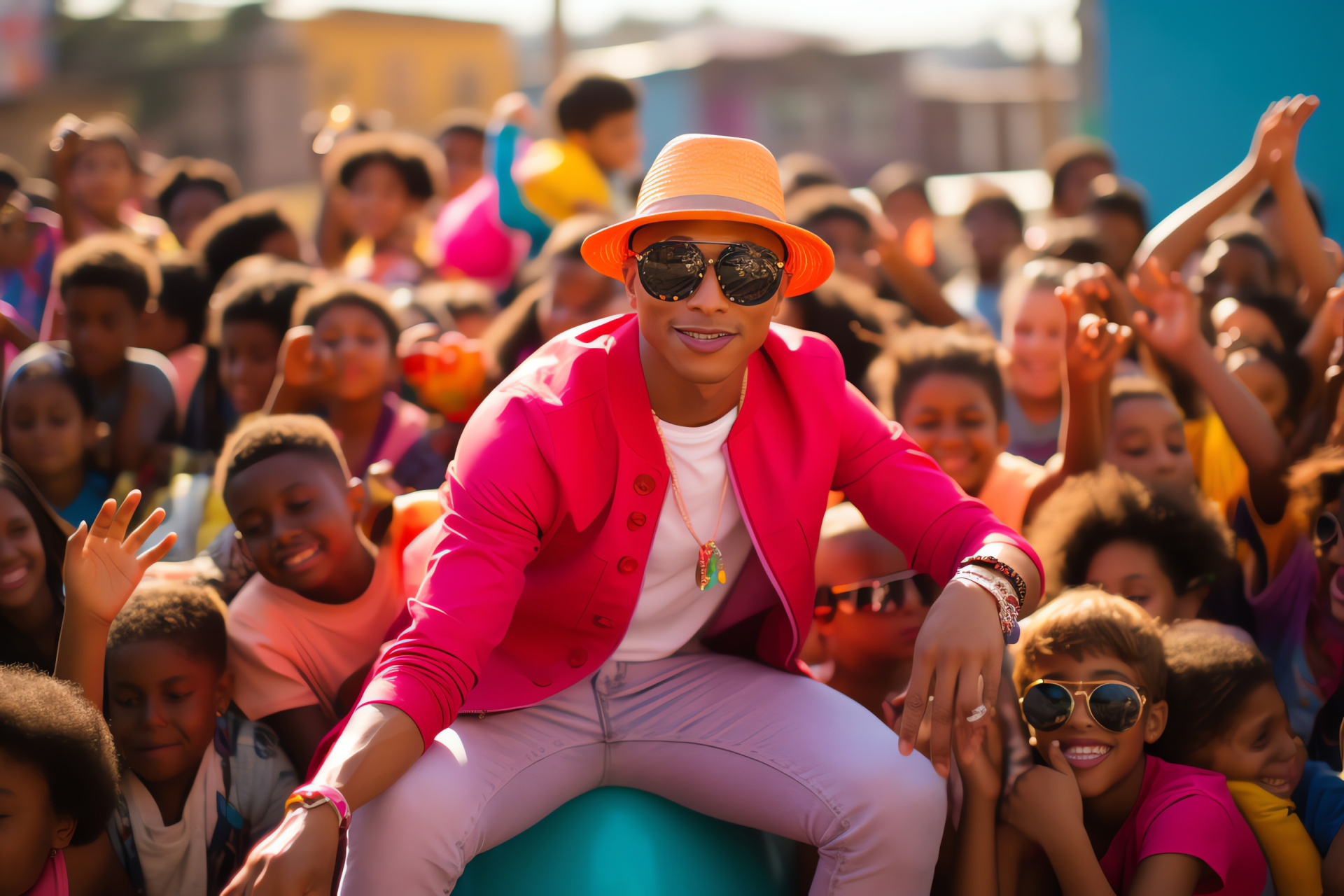 Pharrell's charitable work, Playful children environment, Musician's outreach, Colorful recreational space, Philanthropic engagement, HD Desktop Wallpaper