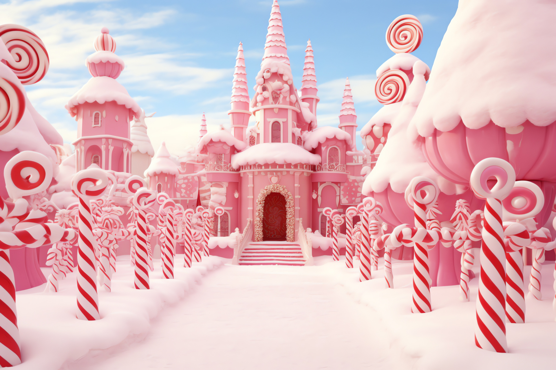 Fantasy candy decorations, themed gingerbread structures, playful sweets, dreamy holiday visions, HD Desktop Image